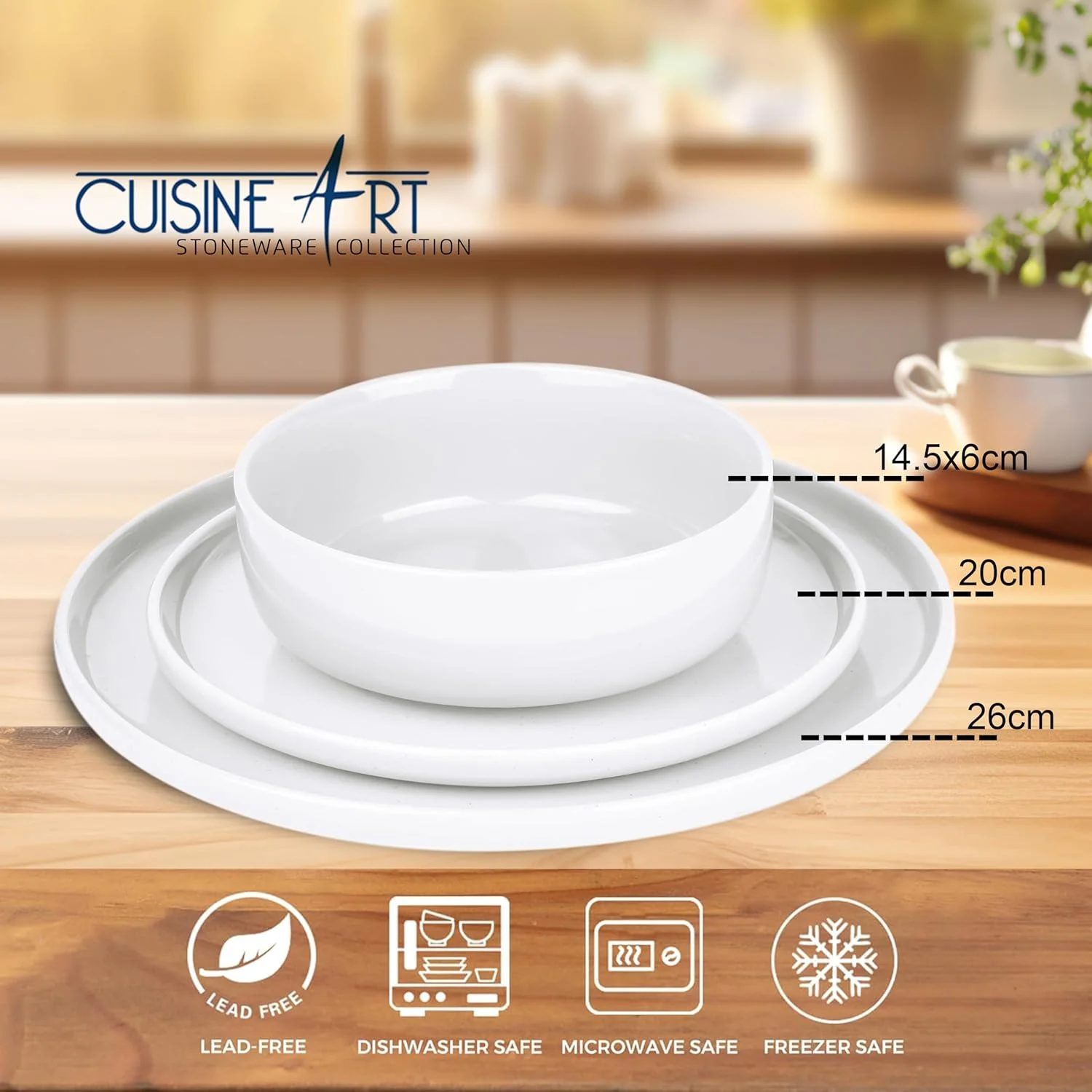 سرویس غذاخوری 12 پارچه Cuisine Art LOFT - سرویس ظروف سنگی سفید و زیبا برای 4 نفر - شامل 4 بشقاب بزرگ (قطر 26 سانتی متر)، 4 بشقاب کوچک (قطر 20 سانتی متر) و 4 کاسه (قطر 14.5 سانتی متر x ارتفاع 6 سانتی متر) سرویس غذاخوری 12 پارچه Cuisine Art LOFT - سرویس ظروف سنگی سفید و زیبا برای 4 نفر - شامل 4 بشقاب بزرگ (قطر 26 سانتی متر)، 4 بشقاب کوچک (قطر 20 سانتی متر) و 4 کاسه (قطر 14.5 سانتی متر x ارتفاع 6 سانتی متر)