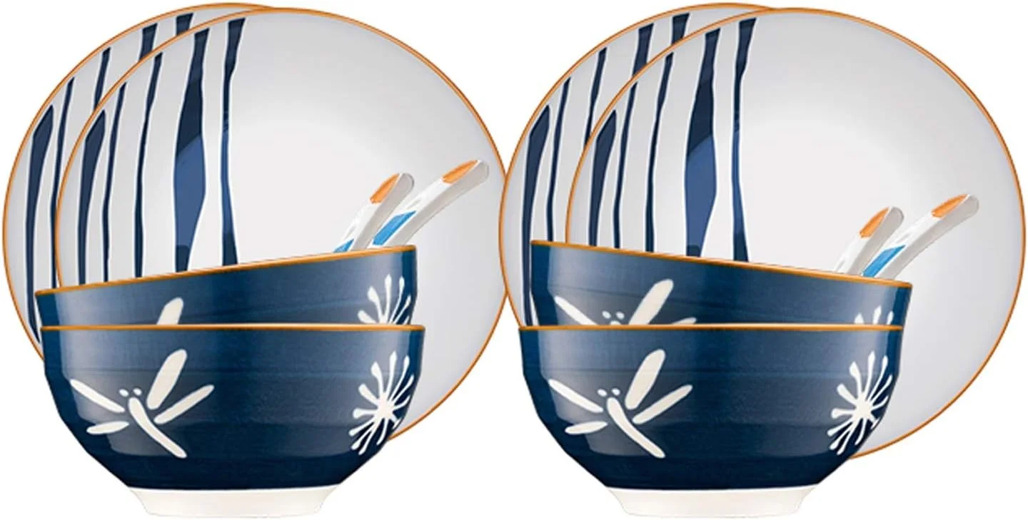 ست ظروف غذاخوری 12 پارچه، ست بشقاب سرامیکی شامل بشقاب، دیس، کاسه، برای 4 نفر، ظروف غذاخوری مدرن روستیک ست ظروف غذاخوری 12 پارچه، ست بشقاب سرامیکی شامل بشقاب، دیس، کاسه، برای 4 نفر، ظروف غذاخوری مدرن روستیک