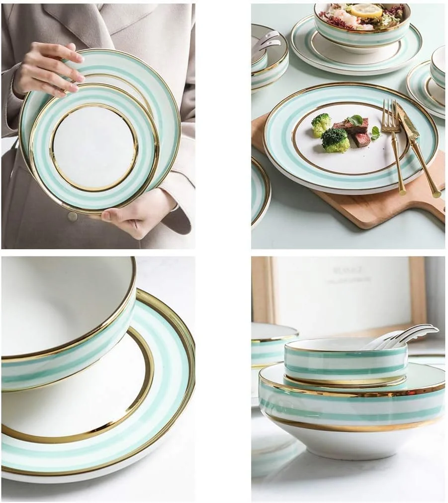 ست ظروف شام خوری سرامیکی خلاقانه 15 تکه، سبک لوکس نوردی، ست ترکیبی چینی - کاسه/بشقاب/قاشق | ظروف غذاخوری خط گرد پنوم پن ست ظروف شام خوری سرامیکی خلاقانه 15 تکه، سبک لوکس نوردی، ست ترکیبی چینی - کاسه/بشقاب/قاشق | ظروف غذاخوری خط گرد پنوم پن