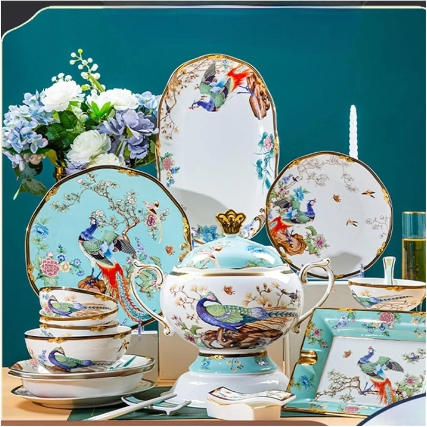 ست ظروف غذاخوری شامل کاسه و بشقاب، مناسب منزل، ساخته شده از چینی استخوانی، ست ظروف سرامیکی ست ظروف غذاخوری شامل کاسه و بشقاب، مناسب منزل، ساخته شده از چینی استخوانی، ست ظروف سرامیکی