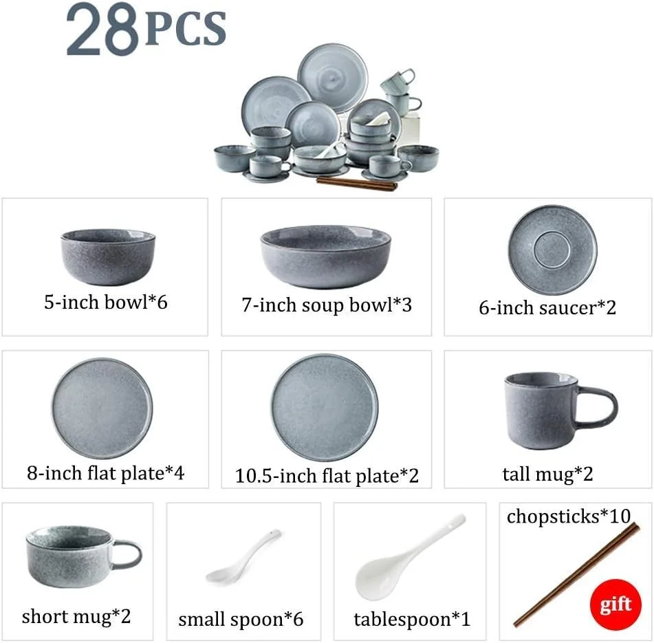 ظروف غذاخوری سرامیکی، ست ظروف ۲۸ تکه، ست های غذاخوری به سبک رترو نوردیک - بشقاب، کاسه و لیوان سرامیکی - ترکیب چینی با لعاب واکنشگرا ظروف غذاخوری سرامیکی، ست ظروف ۲۸ تکه، ست های غذاخوری به سبک رترو نوردیک - بشقاب، کاسه و لیوان سرامیکی - ترکیب چینی با لعاب واکنشگرا