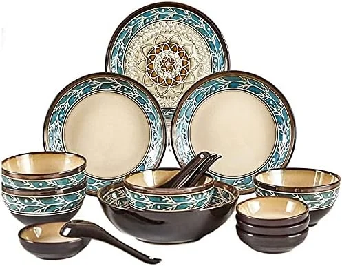 سرویس غذاخوری 16 پارچه رترو، مناسب رستوران های لوکس و منزل، ست ظروف محبوب، شامل بشقاب و کاسه سرویس غذاخوری 16 پارچه رترو، مناسب رستوران های لوکس و منزل، ست ظروف محبوب، شامل بشقاب و کاسه