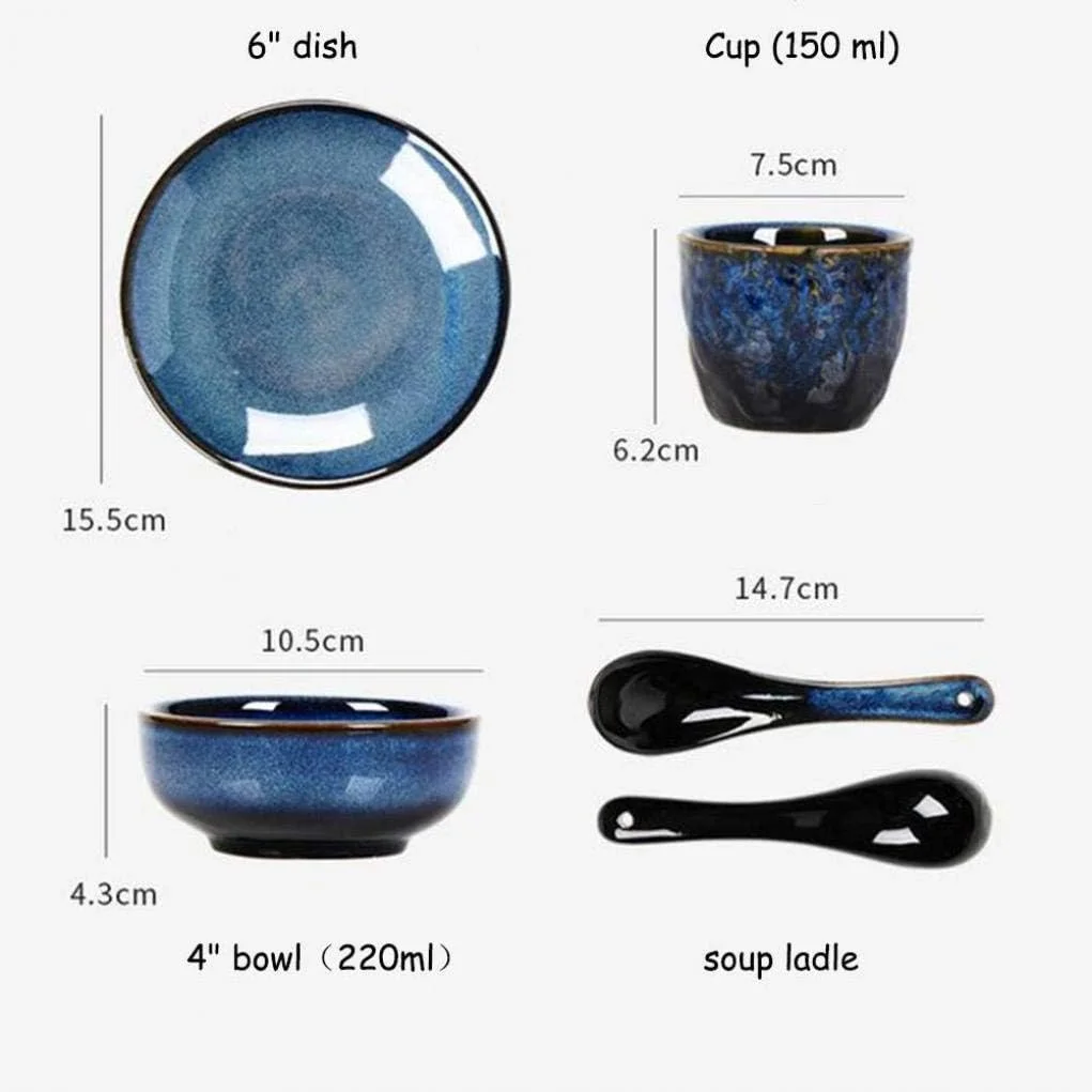 ست بشقاب و کاسه، ست غذاخوری 16 تکه ظروف غذاخوری چینی آبی رترو، کاسه سرامیکی، بشقاب، قاشق و لیوان برای 4 نفر، دکور شیک ست بشقاب و کاسه، ست غذاخوری 16 تکه ظروف غذاخوری چینی آبی رترو، کاسه سرامیکی، بشقاب، قاشق و لیوان برای 4 نفر، دکور شیک