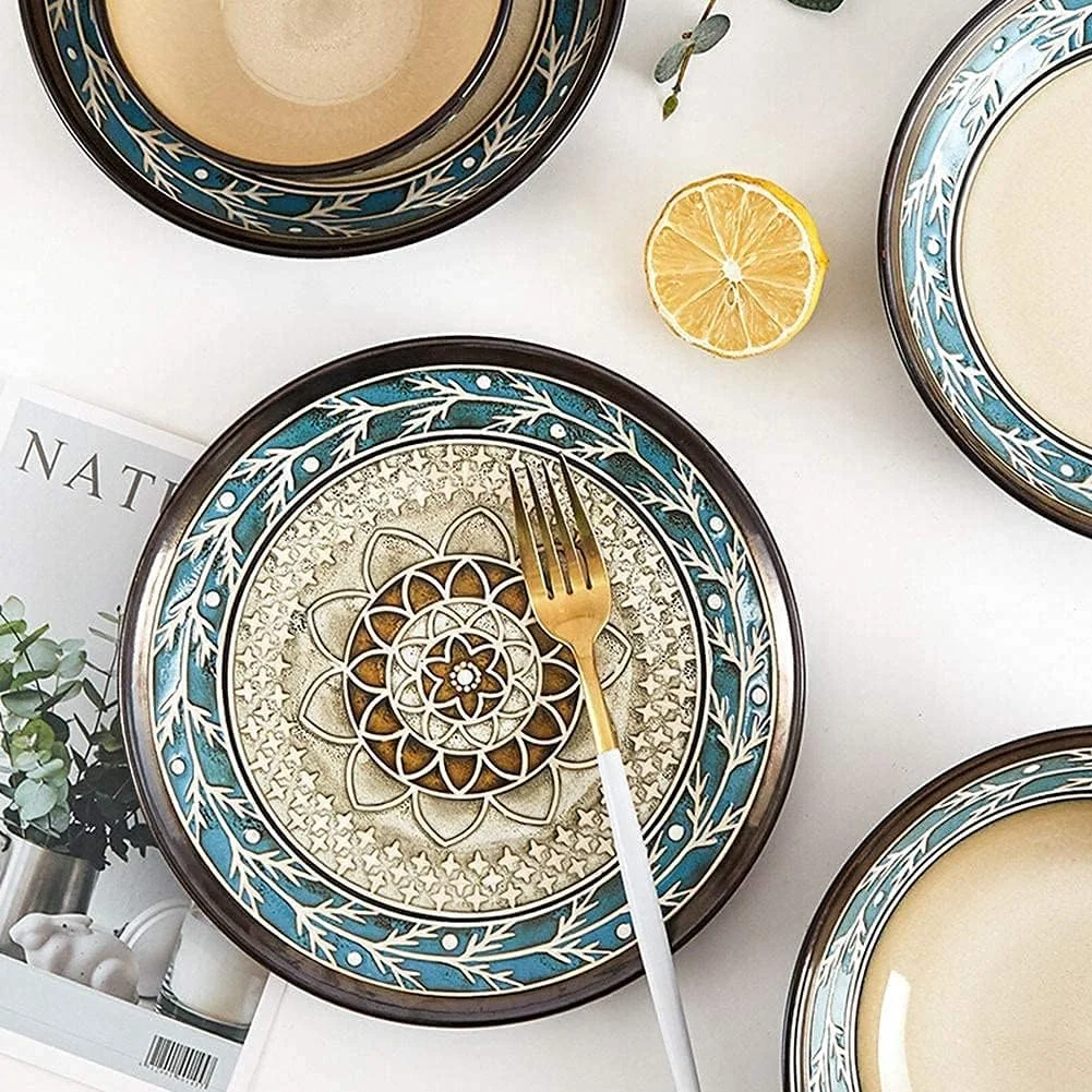 سرویس غذاخوری 16 پارچه رترو، مناسب رستوران های لوکس و منزل، ست ظروف محبوب، شامل بشقاب و کاسه سرویس غذاخوری 16 پارچه رترو، مناسب رستوران های لوکس و منزل، ست ظروف محبوب، شامل بشقاب و کاسه