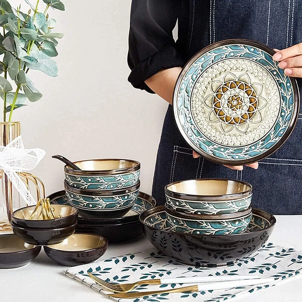 سرویس غذاخوری 16 پارچه رترو، مناسب رستوران های لوکس و منزل، ست ظروف محبوب، شامل بشقاب و کاسه سرویس غذاخوری 16 پارچه رترو، مناسب رستوران های لوکس و منزل، ست ظروف محبوب، شامل بشقاب و کاسه