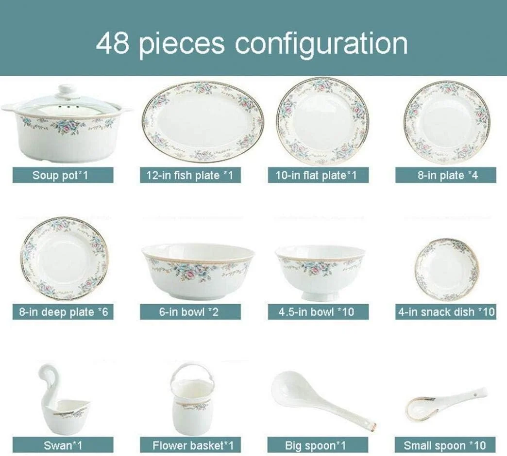 سرویس غذاخوری 48 پارچه ظروف سرامیکی با طرح گلدار زیبا، ترکیبی از ظروف غذاخوری مناسب برای هدیه و مهمانی سرویس غذاخوری 48 پارچه ظروف سرامیکی با طرح گلدار زیبا، ترکیبی از ظروف غذاخوری مناسب برای هدیه و مهمانی