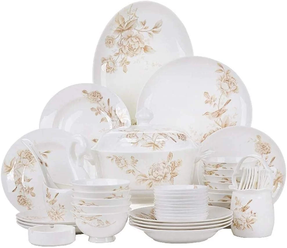 سرویس ظروف غذاخوری شیک 50 پارچه طرح گل بهاری، سرویس ظروف سرامیکی، بشقاب چینی استخوانی، کاسه، ترکیب ظروف چینی سرویس ظروف غذاخوری شیک 50 پارچه طرح گل بهاری، سرویس ظروف سرامیکی، بشقاب چینی استخوانی، کاسه، ترکیب ظروف چینی