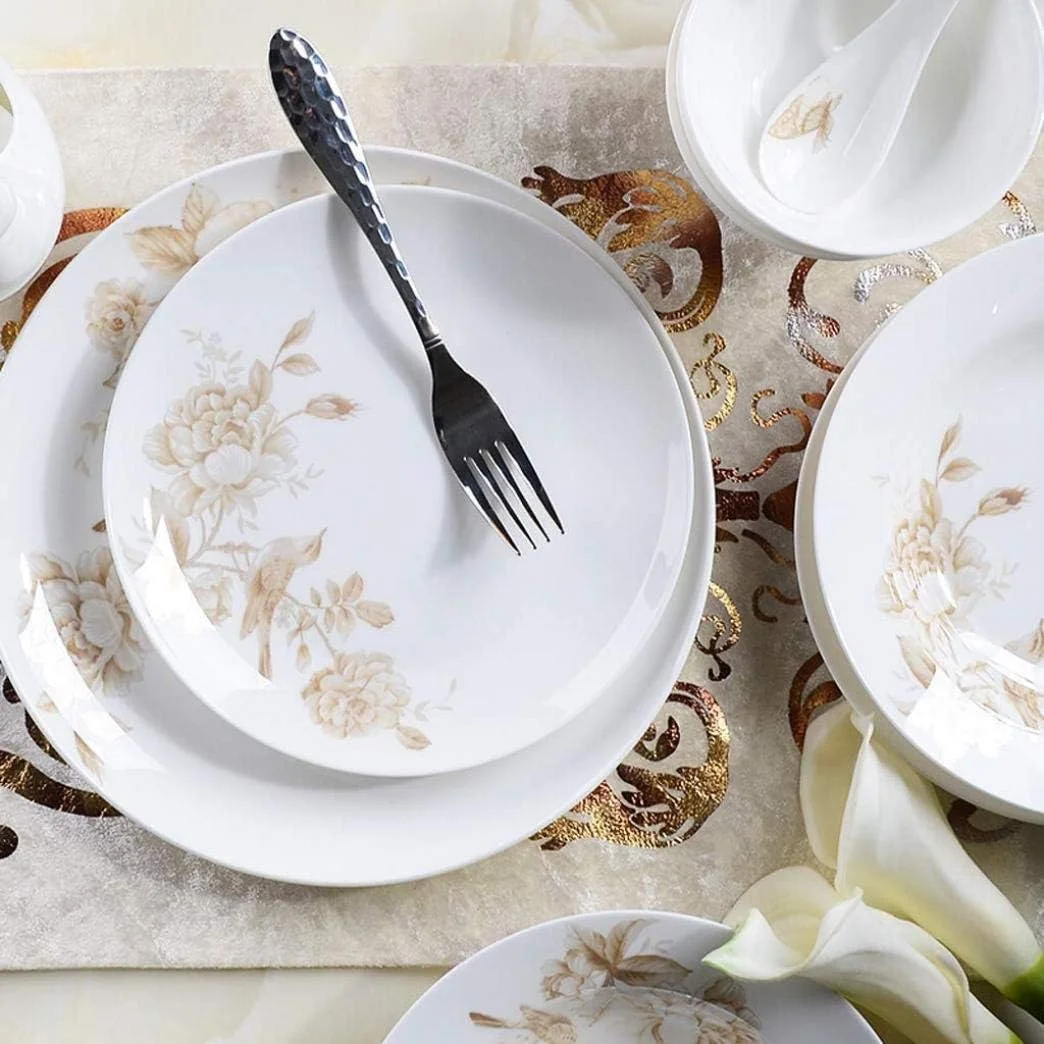 سرویس ظروف غذاخوری شیک 50 پارچه طرح گل بهاری، سرویس ظروف سرامیکی، بشقاب چینی استخوانی، کاسه، ترکیب ظروف چینی سرویس ظروف غذاخوری شیک 50 پارچه طرح گل بهاری، سرویس ظروف سرامیکی، بشقاب چینی استخوانی، کاسه، ترکیب ظروف چینی