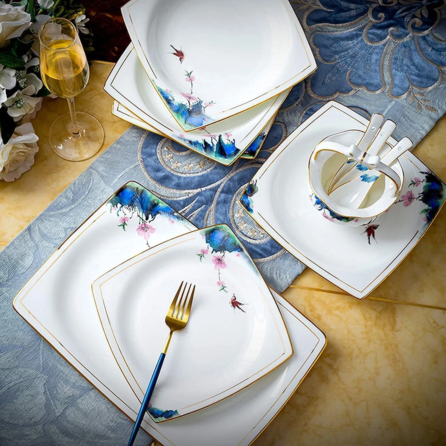 سرویس ظروف غذاخوری آشپزخانه، سرویس غذاخوری دکور خانواده، سرویس ظروف سرامیکی، ست ترکیبی قابلمه/بشقاب/کاسه سوپ | 50 تکه ظروف چینی استخوانی درجه یک سرویس ظروف غذاخوری آشپزخانه، سرویس غذاخوری دکور خانواده، سرویس ظروف سرامیکی، ست ترکیبی قابلمه/بشقاب/کاسه سوپ | 50 تکه ظروف چینی استخوانی درجه یک