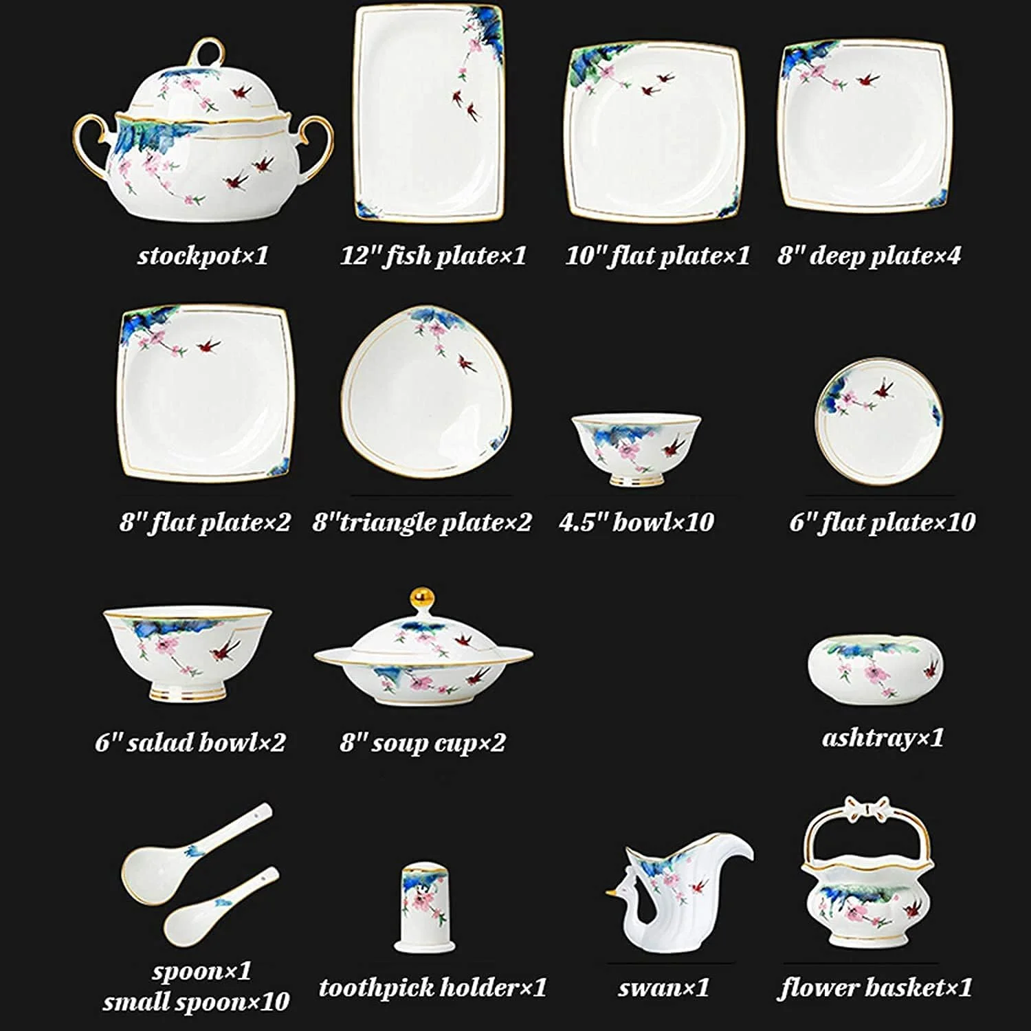 سرویس ظروف غذاخوری آشپزخانه، سرویس غذاخوری دکور خانواده، سرویس ظروف سرامیکی، ست ترکیبی قابلمه/بشقاب/کاسه سوپ | 50 تکه ظروف چینی استخوانی درجه یک سرویس ظروف غذاخوری آشپزخانه، سرویس غذاخوری دکور خانواده، سرویس ظروف سرامیکی، ست ترکیبی قابلمه/بشقاب/کاسه سوپ | 50 تکه ظروف چینی استخوانی درجه یک