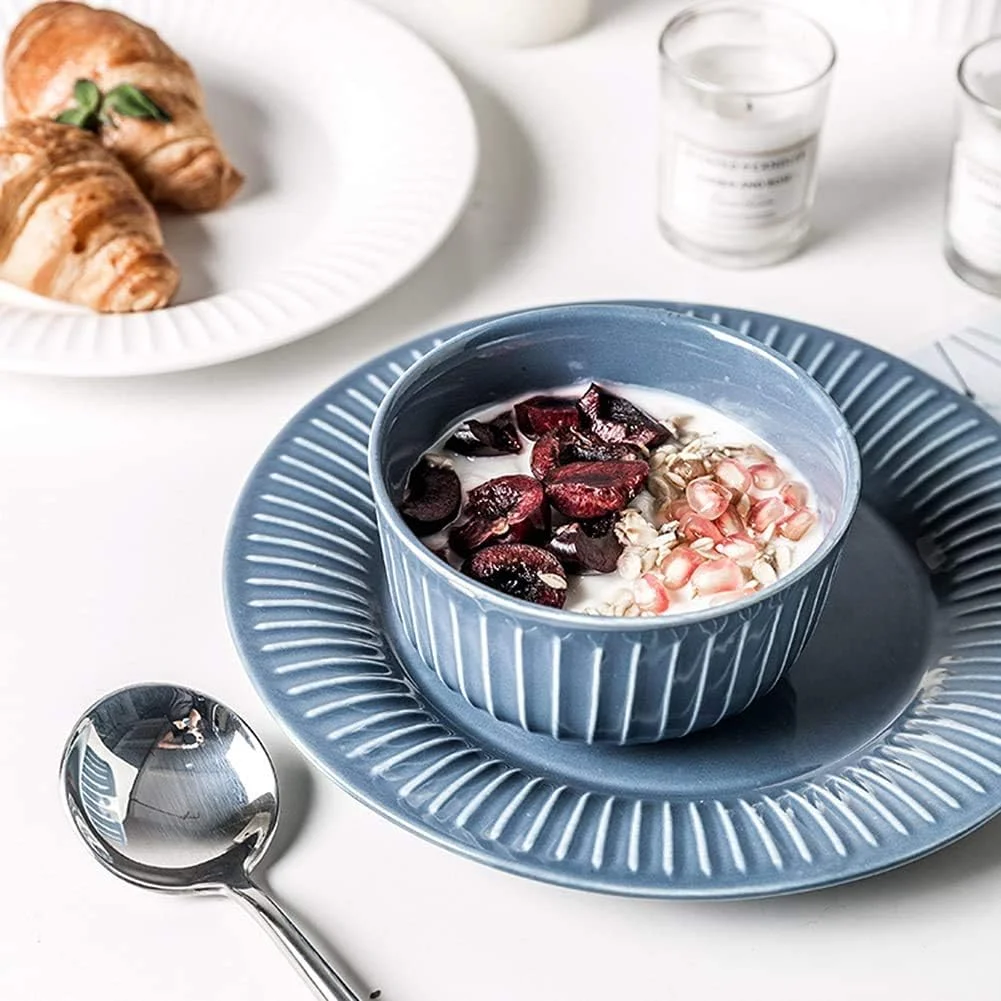 سرویس غذاخوری 26 پارچه برای 5 نفر، سرویس ظروف سرامیکی، سرویس ظروف به سبک فرانسوی، ست بشقاب و کاسه راه راه آبی سفید، مجموعه کامل ترکیبی چینی سرویس غذاخوری 26 پارچه برای 5 نفر، سرویس ظروف سرامیکی، سرویس ظروف به سبک فرانسوی، ست بشقاب و کاسه راه راه آبی سفید، مجموعه کامل ترکیبی چینی