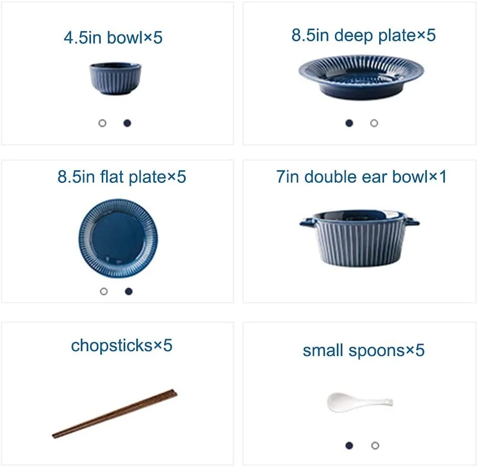 سرویس غذاخوری 26 پارچه برای 5 نفر، سرویس ظروف سرامیکی، سرویس ظروف به سبک فرانسوی، ست بشقاب و کاسه راه راه آبی سفید، مجموعه کامل ترکیبی چینی سرویس غذاخوری 26 پارچه برای 5 نفر، سرویس ظروف سرامیکی، سرویس ظروف به سبک فرانسوی، ست بشقاب و کاسه راه راه آبی سفید، مجموعه کامل ترکیبی چینی