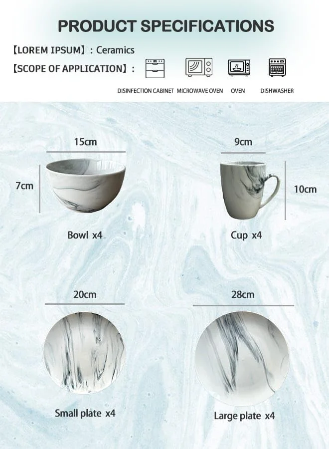 سرویس غذاخوری با طرح مرمر مدرن، بشقاب و فنجان سنگی، مجموعه ظروف چینی سرویس غذاخوری با طرح مرمر مدرن، بشقاب و فنجان سنگی، مجموعه ظروف چینی
