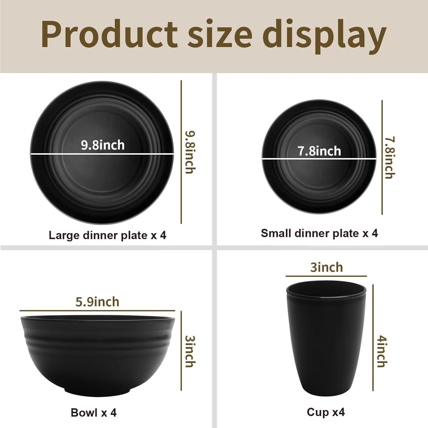 ست ظروف غذاخوری 16 تکه نی گندم Emapoy، ست ظروف برای 16 نفر، بشقاب، کاسه و لیوان نشکن مناسب مهمانی های خانگی و کمپینگ - مشکی ست ظروف غذاخوری 16 تکه نی گندم Emapoy، ست ظروف برای 16 نفر، بشقاب، کاسه و لیوان نشکن مناسب مهمانی های خانگی و کمپینگ - مشکی