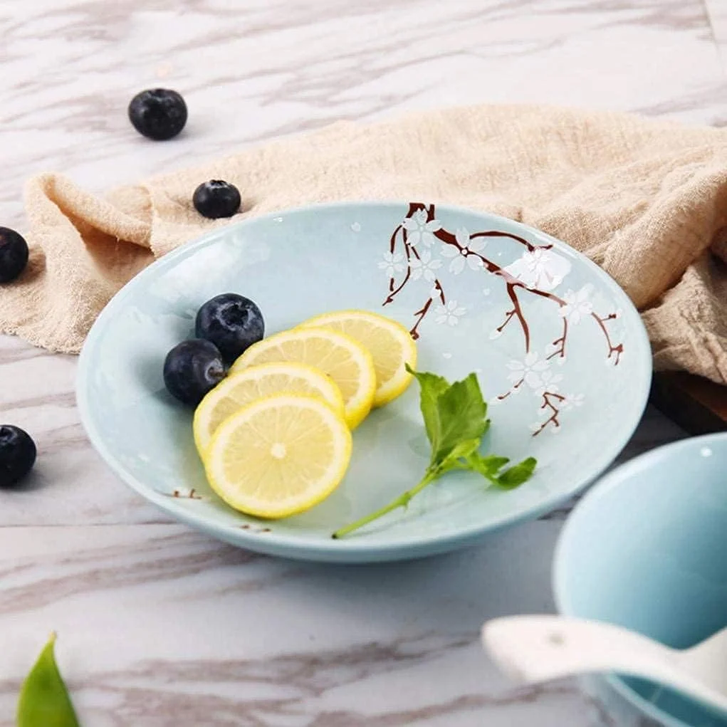 ظروف سفالی شیک، ست ظروف غذاخوری با طرح گیاهان و گل های آبی رنگ آمیزی شده با دست، ست ترکیبی 36 تکه چینی برای 6 نفر ظروف سفالی شیک، ست ظروف غذاخوری با طرح گیاهان و گل های آبی رنگ آمیزی شده با دست، ست ترکیبی 36 تکه چینی برای 6 نفر