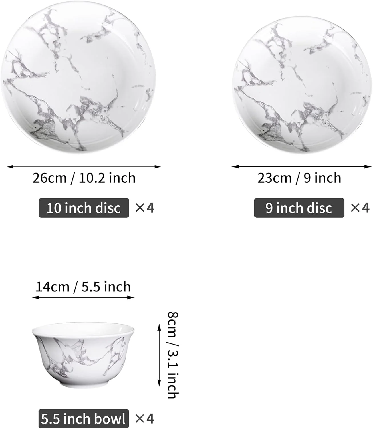 سرویس ظروف غذاخوری سرامیکی با طرح مرمر زیبا - شامل 4 عدد بشقاب 10.2 اینچی، 4 عدد بشقاب 9 اینچی، 4 عدد کاسه 5.5 اینچی | قابل استفاده در مایکروویو و ماشین ظرفشویی | سرویس ظروف بادوام و شیک برای خانه و آشپزخانه سرویس ظروف غذاخوری سرامیکی با طرح مرمر زیبا - شامل 4 عدد بشقاب 10.2 اینچی، 4 عدد بشقاب 9 اینچی، 4 عدد کاسه 5.5 اینچی | قابل استفاده در مایکروویو و ماشین ظرفشویی | سرویس ظروف بادوام و شیک برای خانه و آشپزخانه