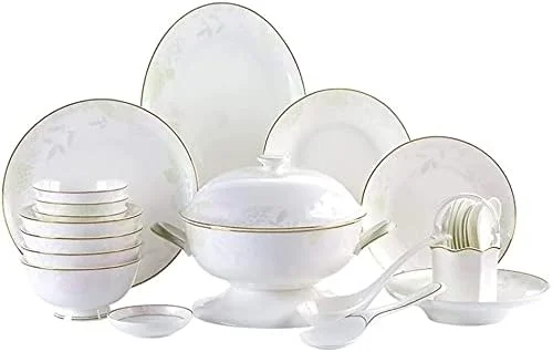 ست ظروف غذاخوری شیک، شامل بشقاب، کاسه، ست ۴۸ تکه برای ۱۰ نفر، چینی استخوانی ممتاز سفید با طرح طلایی وینتیج، ظروف چینی استخوانی ممتاز ست ظروف غذاخوری شیک، شامل بشقاب، کاسه، ست ۴۸ تکه برای ۱۰ نفر، چینی استخوانی ممتاز سفید با طرح طلایی وینتیج، ظروف چینی استخوانی ممتاز