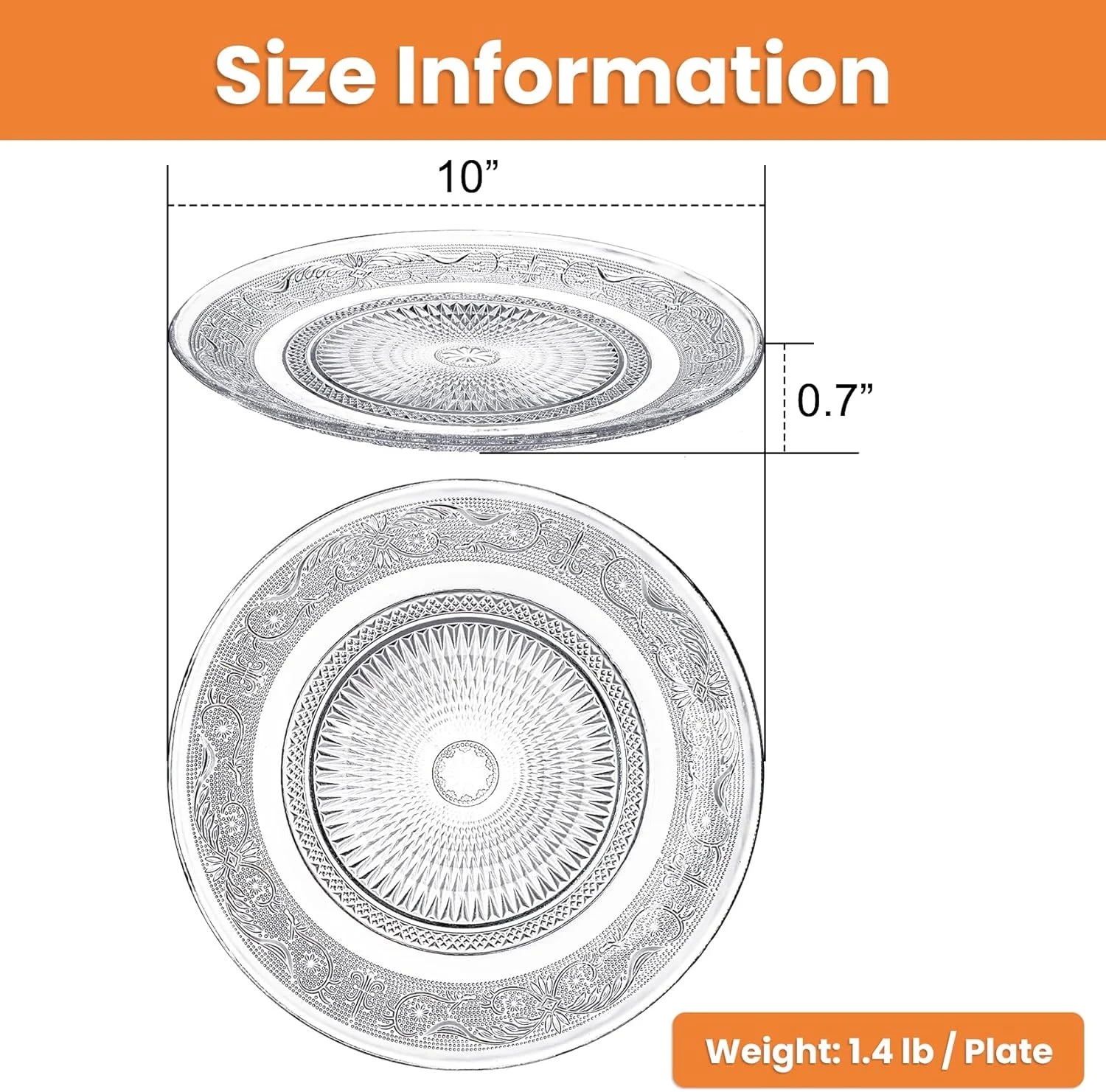 الزجوی، بسته 6 عددی بشقاب شام شیشه ای بزرگ 10 اینچی، بشقاب سرو گرد شفاف، ظروف شام برجسته قدیمی برای سالاد، پاستا، میوه الزجوی، بسته 6 عددی بشقاب شام شیشه ای بزرگ 10 اینچی، بشقاب سرو گرد شفاف، ظروف شام برجسته قدیمی برای سالاد، پاستا، میوه