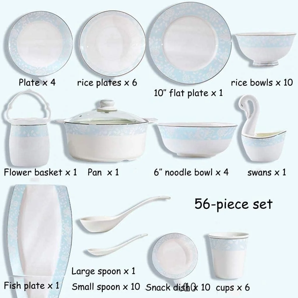 سرویس غذاخوری شیک، سرویس غذاخوری به سبک چینی 56 تکه ترکیبی از ظروف چینی مناسب برای مهمانی سرویس غذاخوری شیک، سرویس غذاخوری به سبک چینی 56 تکه ترکیبی از ظروف چینی مناسب برای مهمانی