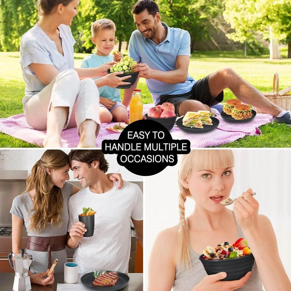 ست ظروف غذاخوری 16 تکه نی گندم Emapoy، ست ظروف برای 16 نفر، بشقاب، کاسه و لیوان نشکن مناسب مهمانی های خانگی و کمپینگ - مشکی ست ظروف غذاخوری 16 تکه نی گندم Emapoy، ست ظروف برای 16 نفر، بشقاب، کاسه و لیوان نشکن مناسب مهمانی های خانگی و کمپینگ - مشکی