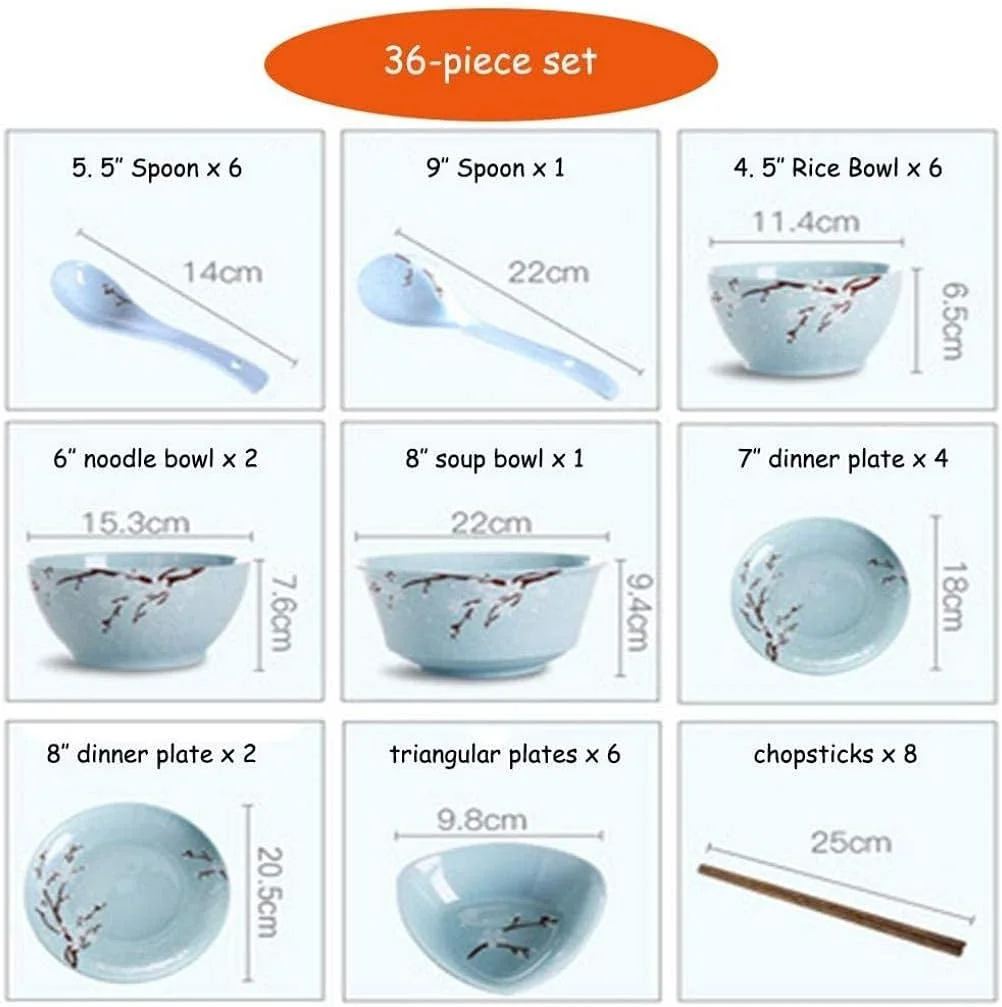 ظروف سفالی شیک، ست ظروف غذاخوری با طرح گیاهان و گل های آبی رنگ آمیزی شده با دست، ست ترکیبی 36 تکه چینی برای 6 نفر ظروف سفالی شیک، ست ظروف غذاخوری با طرح گیاهان و گل های آبی رنگ آمیزی شده با دست، ست ترکیبی 36 تکه چینی برای 6 نفر