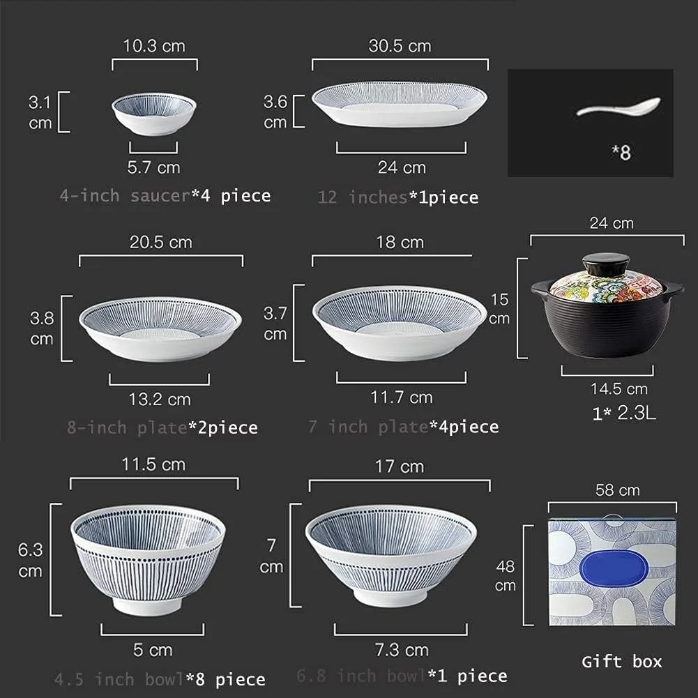 ست ظروف غذاخوری شیک و ظریف، ست ظروف چینی سفید با خطوط راه راه آبی، ست بشقاب و کاسه سرامیکی، ست ظروف منحصر به فرد برای مهمانی ها یا استفاده روزمره، سرویس ست ظروف غذاخوری شیک و ظریف، ست ظروف چینی سفید با خطوط راه راه آبی، ست بشقاب و کاسه سرامیکی، ست ظروف منحصر به فرد برای مهمانی ها یا استفاده روزمره، سرویس