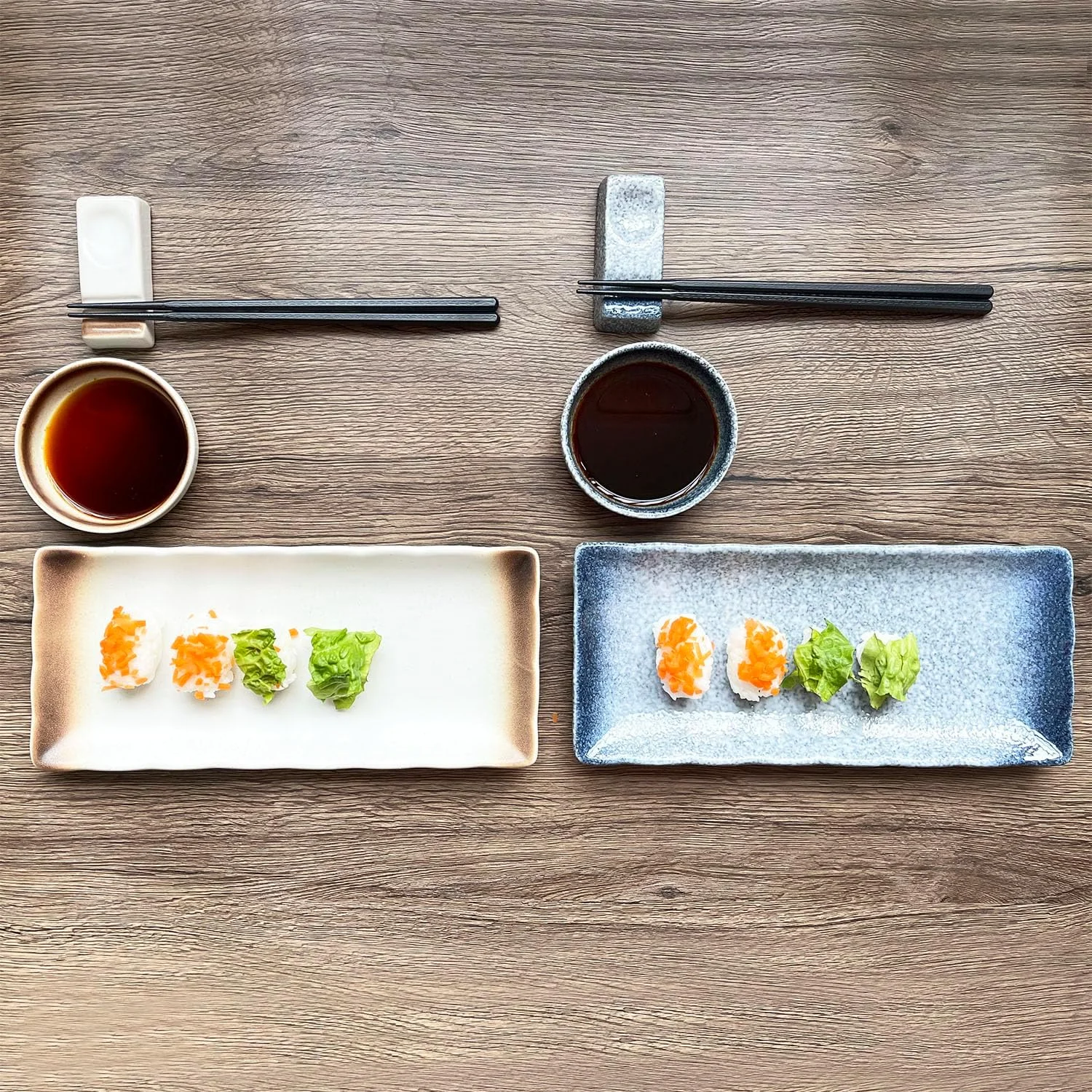 ست 16 تکه بشقاب سوشی FYUEROPA با ظرف سس، چاپستیک و نگهدارنده چاپستیک، سینی سرو مستطیلی سرامیکی، ظروف سوشی، ست ظروف غذاخوری ژاپنی ست 16 تکه بشقاب سوشی FYUEROPA با ظرف سس، چاپستیک و نگهدارنده چاپستیک، سینی سرو مستطیلی سرامیکی، ظروف سوشی، ست ظروف غذاخوری ژاپنی