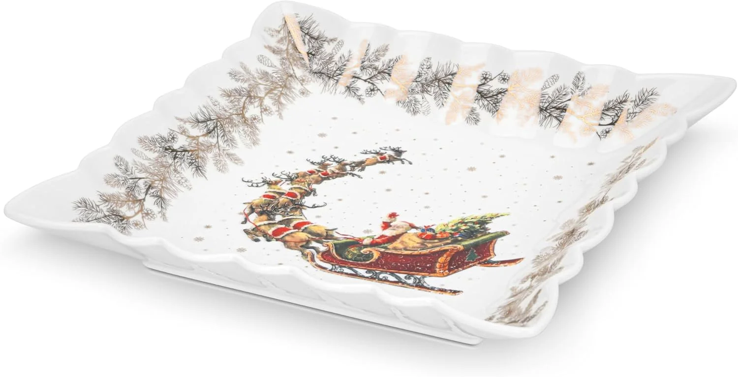 ظرف سرو مربع شکل فیسمن 22.5 سانتی متر، ظرف سرو چینی با طرح کریسمس، طراحی زیبا، مخصوص فصل کریسمس ظرف سرو مربع شکل فیسمن 22.5 سانتی متر، ظرف سرو چینی با طرح کریسمس، طراحی زیبا، مخصوص فصل کریسمس