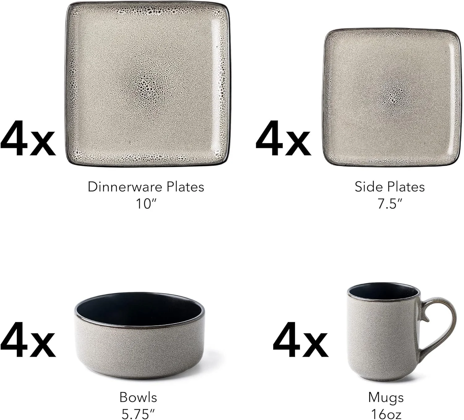 سرویس غذاخوری 16 پارچه آرورا فلاکار مربعی از جنس سنگ، مناسب برای 4 نفر، شامل بشقاب غذاخوری، بشقاب پیش دستی، کاسه غلات و لیوان - لعاب واکنش گرا خاکستری سرویس غذاخوری 16 پارچه آرورا فلاکار مربعی از جنس سنگ، مناسب برای 4 نفر، شامل بشقاب غذاخوری، بشقاب پیش دستی، کاسه غلات و لیوان - لعاب واکنش گرا خاکستری