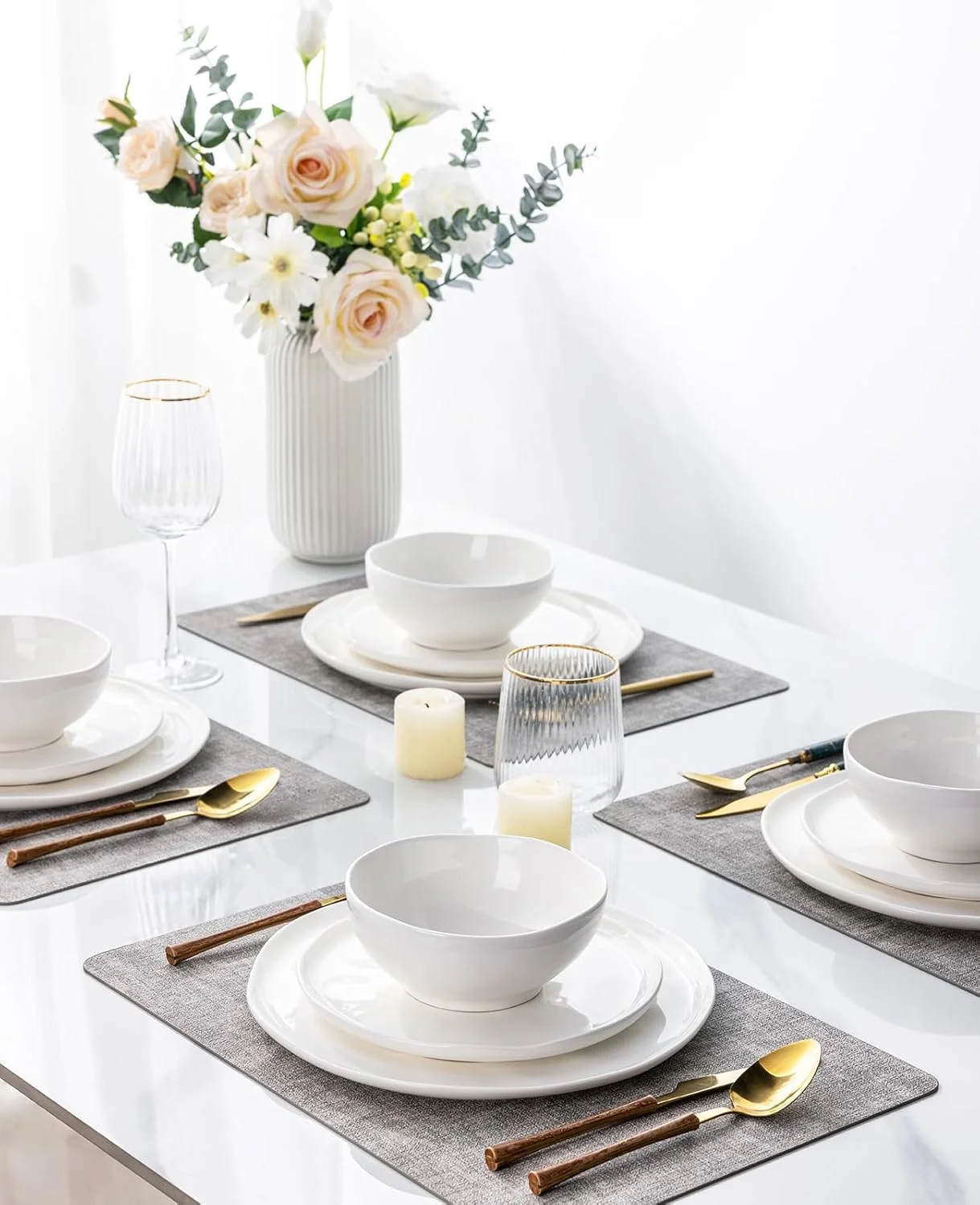 سرویس ظروف غذاخوری سرامیکی GBHOME برای 6 نفر، مجموعه 18 تکه بشقاب و کاسه چینی سبک وزن، مجموعه ظروف مقاوم در برابر خراش، قابل استفاده در فر، مایکروویو و ماشین ظرفشویی، سفید فرشته ای سرویس ظروف غذاخوری سرامیکی GBHOME برای 6 نفر، مجموعه 18 تکه بشقاب و کاسه چینی سبک وزن، مجموعه ظروف مقاوم در برابر خراش، قابل استفاده در فر، مایکروویو و ماشین ظرفشویی، سفید فرشته ای