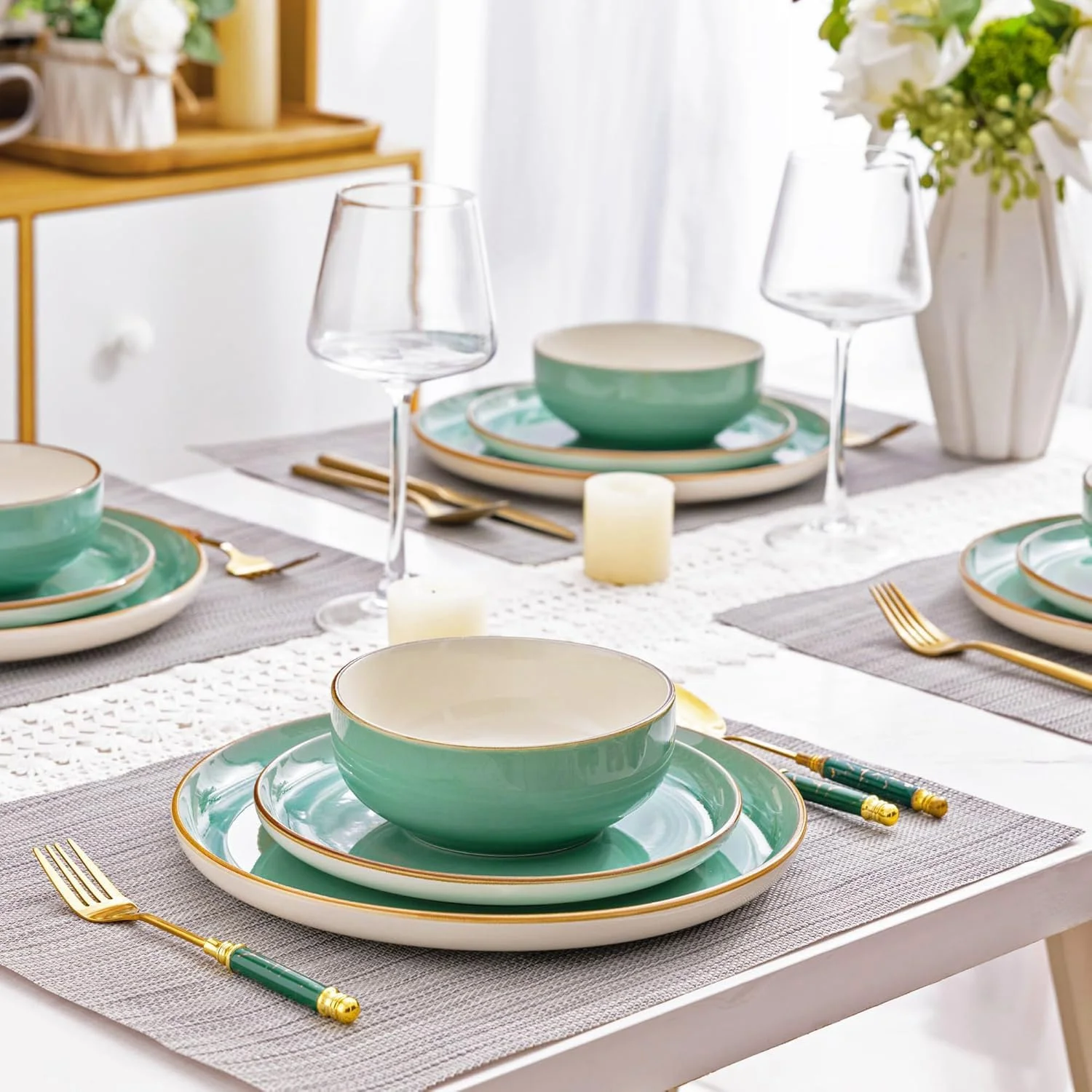 سرویس ظروف غذاخوری سرامیکی GBHOME، مجموعه ظروف سنگی 12 تکه، شامل بشقاب و کاسه، قابل شستشو در ماشین ظرفشویی و استفاده در مایکروویو | مناسب برای 4 نفر سرویس ظروف غذاخوری سرامیکی GBHOME، مجموعه ظروف سنگی 12 تکه، شامل بشقاب و کاسه، قابل شستشو در ماشین ظرفشویی و استفاده در مایکروویو | مناسب برای 4 نفر