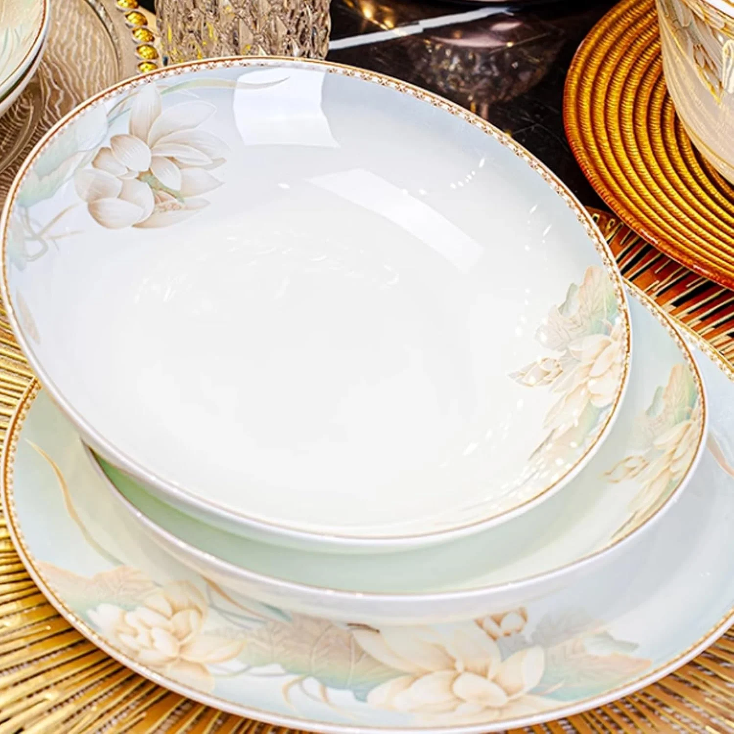 سرویس غذاخوری 56 پارچه FOTN، ظروف آشپزخانه چینی مدرن لوکس، شامل بشقاب، کاسه برنج، قاشق، چاپستیک، دیس ماهی و قابلمه سوپ برای 10 نفر، مناسب مهمانی خانوادگی و دوستانه سرویس غذاخوری 56 پارچه FOTN، ظروف آشپزخانه چینی مدرن لوکس، شامل بشقاب، کاسه برنج، قاشق، چاپستیک، دیس ماهی و قابلمه سوپ برای 10 نفر، مناسب مهمانی خانوادگی و دوستانه