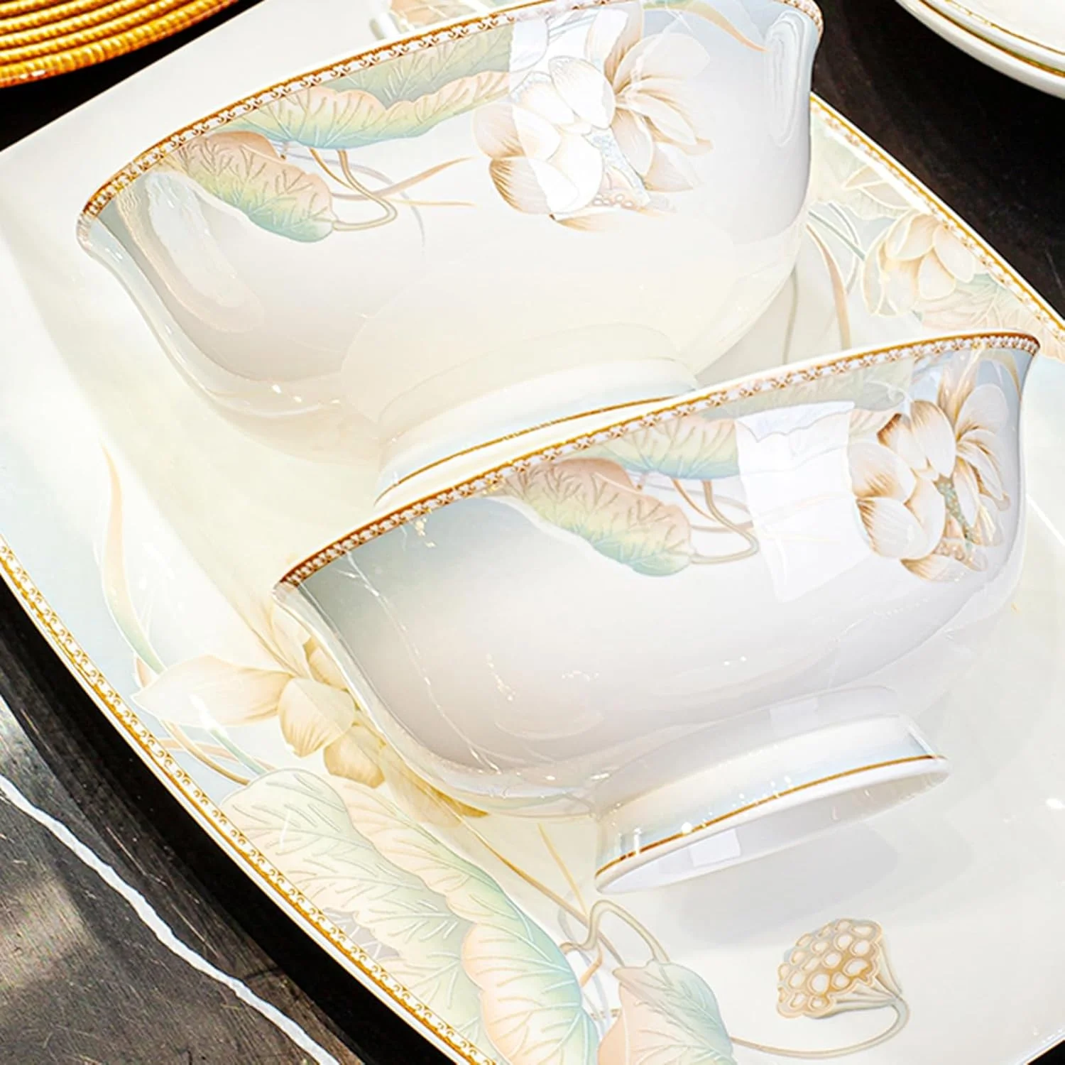 سرویس غذاخوری 56 پارچه FOTN، ظروف آشپزخانه چینی مدرن لوکس، شامل بشقاب، کاسه برنج، قاشق، چاپستیک، دیس ماهی و قابلمه سوپ برای 10 نفر، مناسب مهمانی خانوادگی و دوستانه سرویس غذاخوری 56 پارچه FOTN، ظروف آشپزخانه چینی مدرن لوکس، شامل بشقاب، کاسه برنج، قاشق، چاپستیک، دیس ماهی و قابلمه سوپ برای 10 نفر، مناسب مهمانی خانوادگی و دوستانه