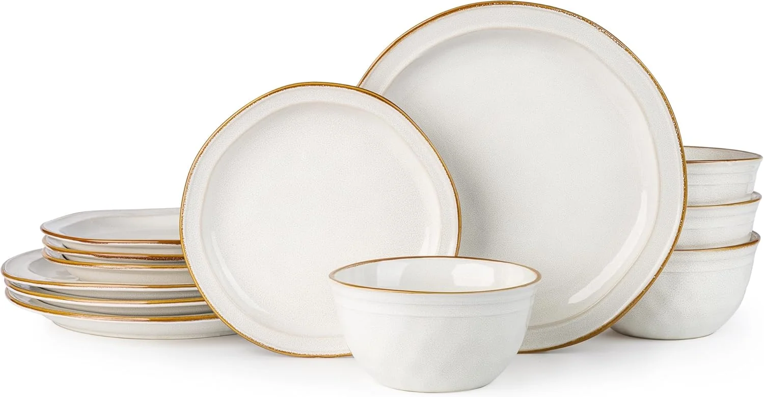 سرویس ظروف غذاخوری سرامیکی GBHOME، ست بشقاب و کاسه با لعاب واکنشگر دست ساز، مقاوم در برابر لب پریدگی و ترک خوردگی | قابل شستشو در ماشین ظرفشویی و استفاده در مایکروویو، سرویس ظروف برای 4 نفر (12 تکه) سرویس ظروف غذاخوری سرامیکی GBHOME، ست بشقاب و کاسه با لعاب واکنشگر دست ساز، مقاوم در برابر لب پریدگی و ترک خوردگی | قابل شستشو در ماشین ظرفشویی و استفاده در مایکروویو، سرویس ظروف برای 4 نفر (12 تکه)