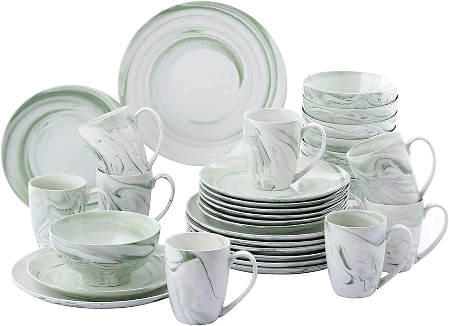 سرویس ظروف غذاخوری GFSuwqj - سرویس لوکس ظروف، ست 32 تکه ظروف غذاخوری سرامیکی چینی با طرح سبز شامل 8 بشقاب غذاخوری، بشقاب دسر، کاسه، لیوان سرویس ظروف غذاخوری GFSuwqj - سرویس لوکس ظروف، ست 32 تکه ظروف غذاخوری سرامیکی چینی با طرح سبز شامل 8 بشقاب غذاخوری، بشقاب دسر، کاسه، لیوان