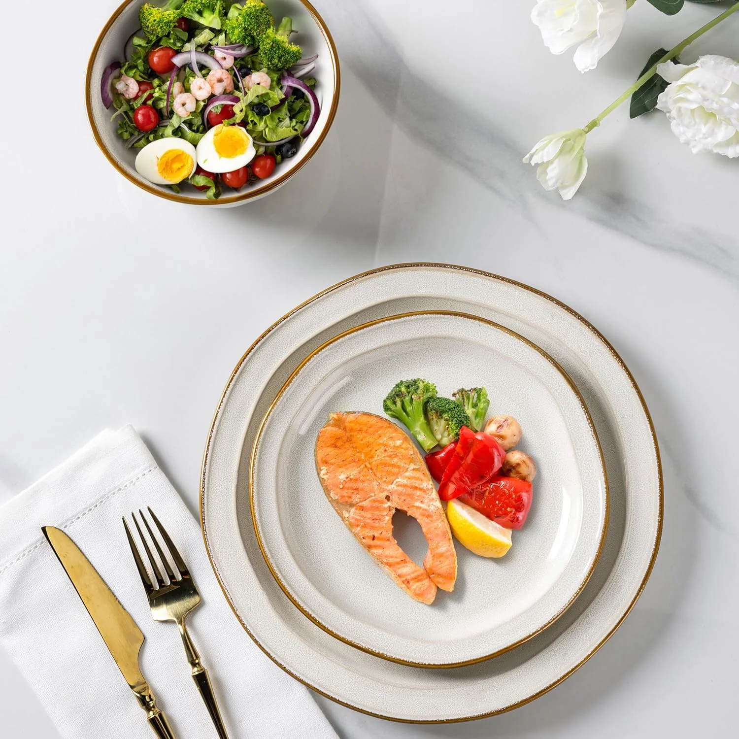 سرویس ظروف غذاخوری سرامیکی GBHOME، ست بشقاب و کاسه با لعاب واکنشگر دست ساز، مقاوم در برابر لب پریدگی و ترک خوردگی | قابل شستشو در ماشین ظرفشویی و استفاده در مایکروویو، سرویس ظروف برای 4 نفر (12 تکه) سرویس ظروف غذاخوری سرامیکی GBHOME، ست بشقاب و کاسه با لعاب واکنشگر دست ساز، مقاوم در برابر لب پریدگی و ترک خوردگی | قابل شستشو در ماشین ظرفشویی و استفاده در مایکروویو، سرویس ظروف برای 4 نفر (12 تکه)