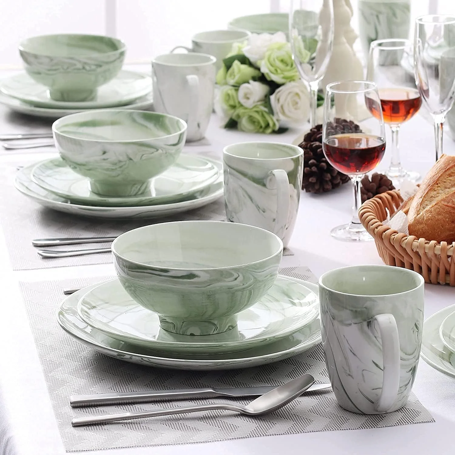 سرویس ظروف غذاخوری GFSuwqj - سرویس لوکس ظروف، ست 32 تکه ظروف غذاخوری سرامیکی چینی با طرح سبز شامل 8 بشقاب غذاخوری، بشقاب دسر، کاسه، لیوان سرویس ظروف غذاخوری GFSuwqj - سرویس لوکس ظروف، ست 32 تکه ظروف غذاخوری سرامیکی چینی با طرح سبز شامل 8 بشقاب غذاخوری، بشقاب دسر، کاسه، لیوان