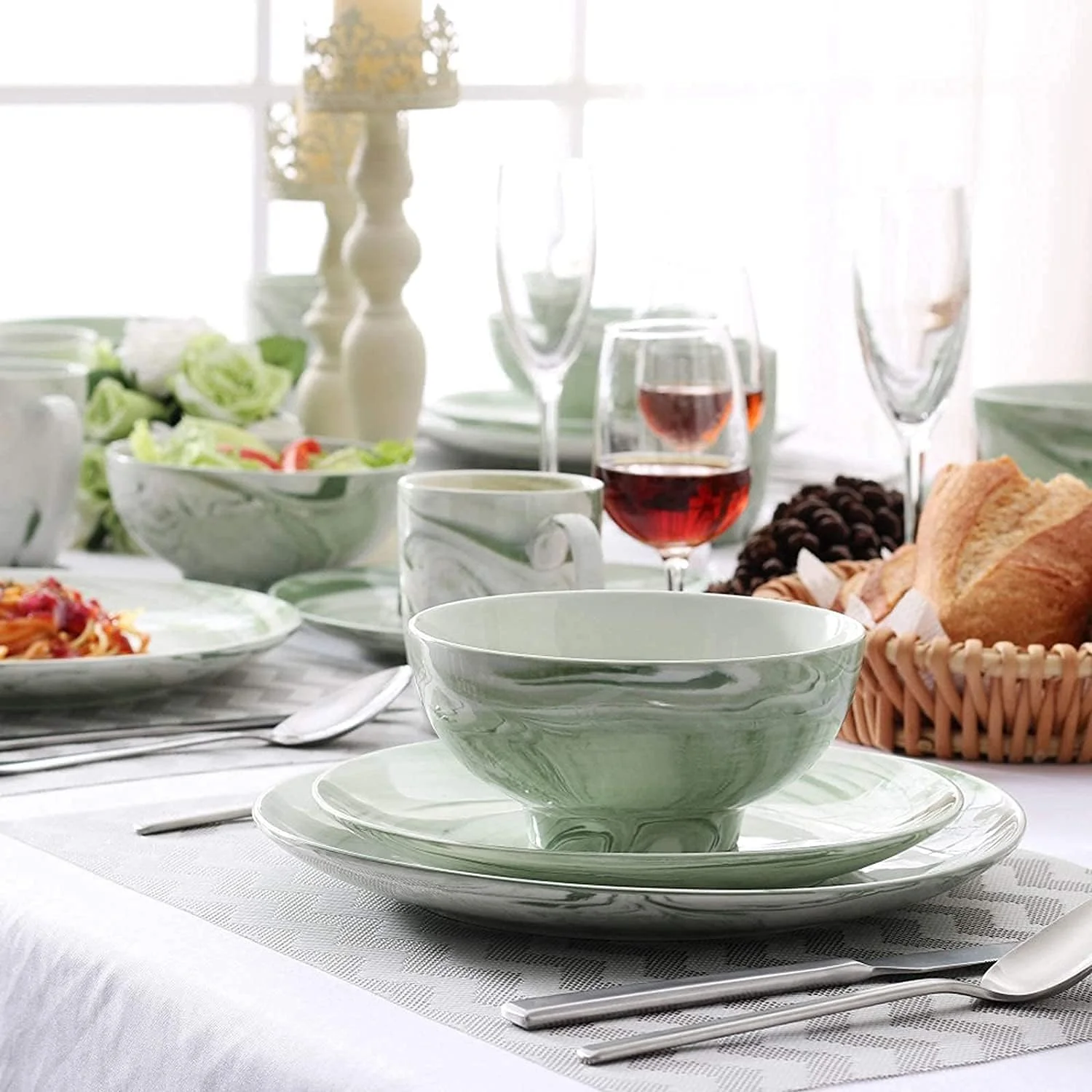 سرویس ظروف غذاخوری GFSuwqj - سرویس لوکس ظروف، ست 32 تکه ظروف غذاخوری سرامیکی چینی با طرح سبز شامل 8 بشقاب غذاخوری، بشقاب دسر، کاسه، لیوان سرویس ظروف غذاخوری GFSuwqj - سرویس لوکس ظروف، ست 32 تکه ظروف غذاخوری سرامیکی چینی با طرح سبز شامل 8 بشقاب غذاخوری، بشقاب دسر، کاسه، لیوان