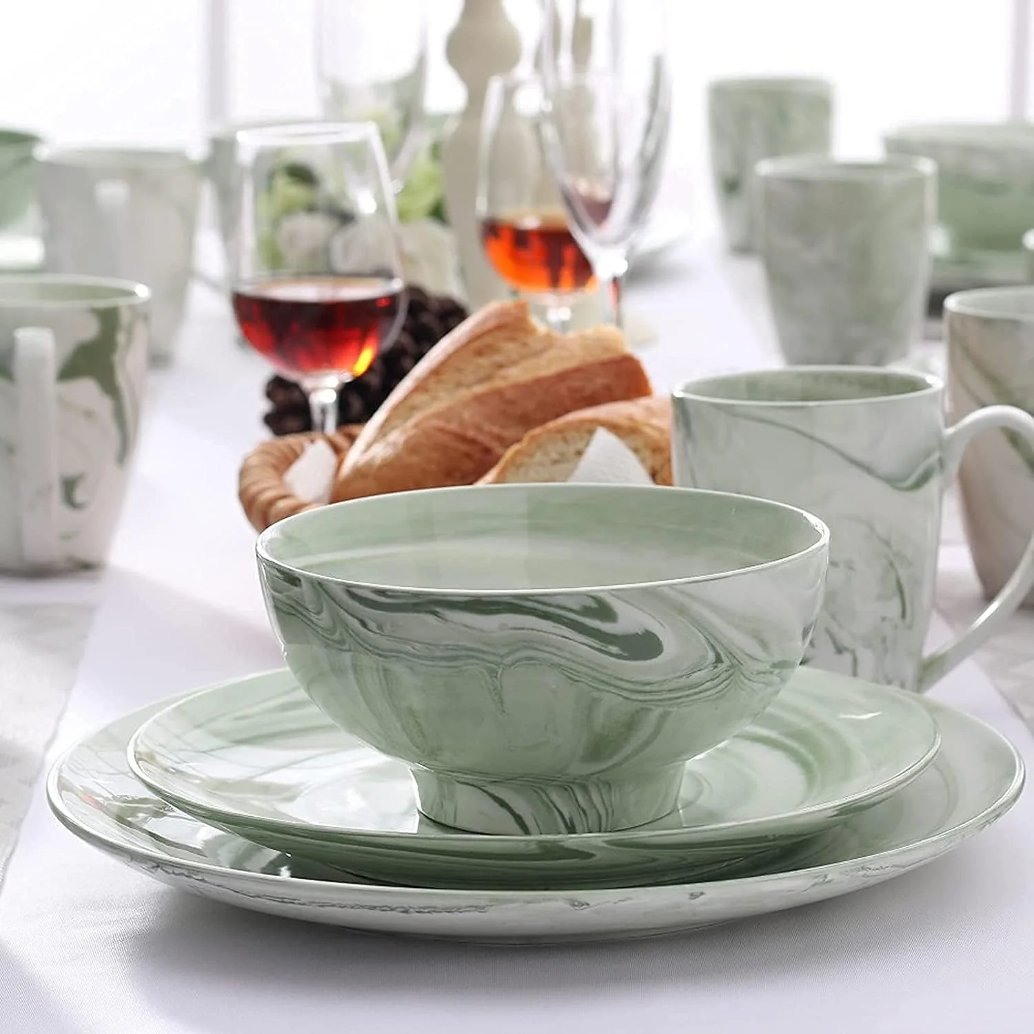 سرویس ظروف غذاخوری GFSuwqj - سرویس لوکس ظروف، ست 32 تکه ظروف غذاخوری سرامیکی چینی با طرح سبز شامل 8 بشقاب غذاخوری، بشقاب دسر، کاسه، لیوان سرویس ظروف غذاخوری GFSuwqj - سرویس لوکس ظروف، ست 32 تکه ظروف غذاخوری سرامیکی چینی با طرح سبز شامل 8 بشقاب غذاخوری، بشقاب دسر، کاسه، لیوان