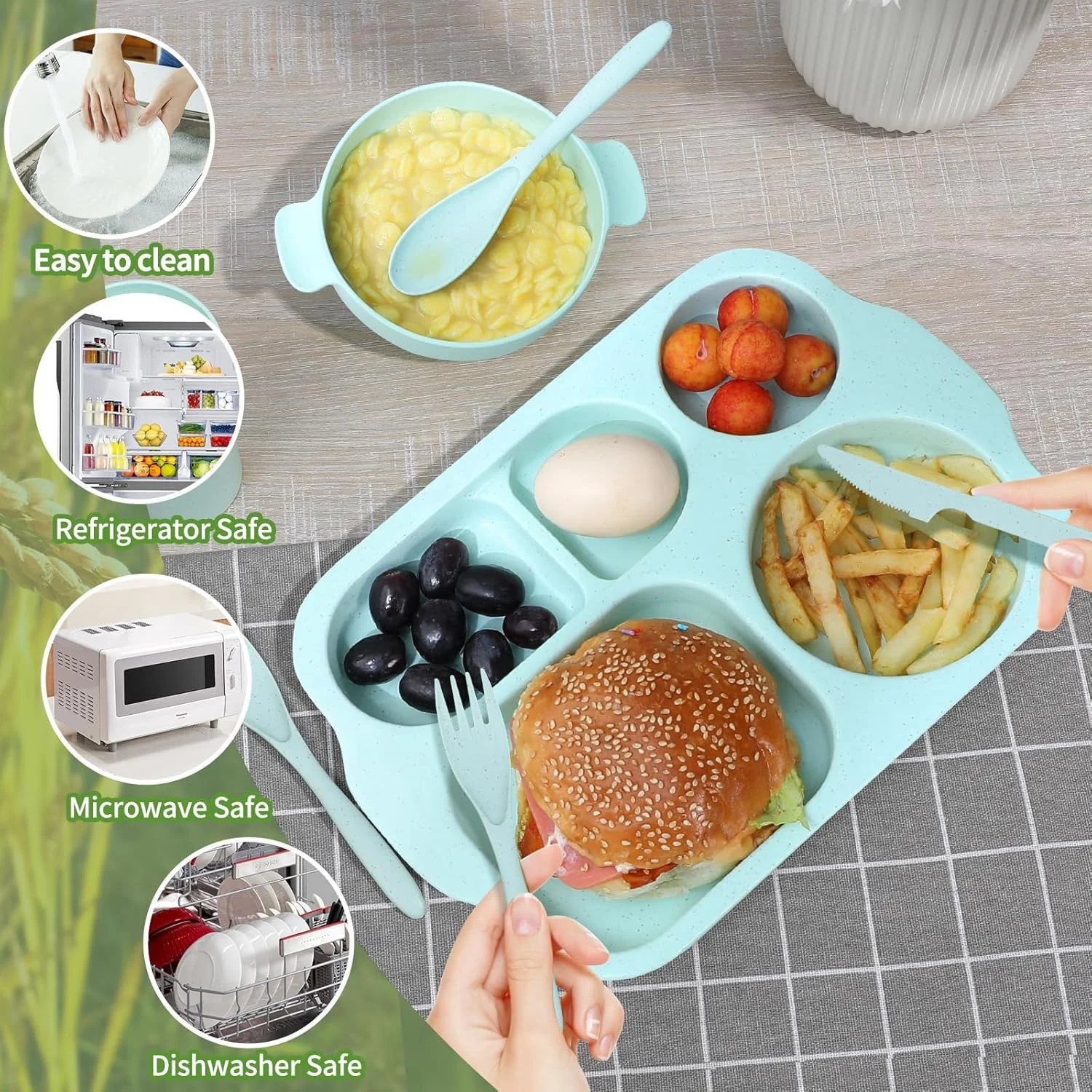 ست ظروف غذاخوری 24 تکه KASTWAVE از جنس کاه گندم، سبک و نشکن، شامل بشقاب، کاسه و ظروف غذاخوری قابل استفاده مجدد، قابل شستشو در ماشین ظرفشویی و استفاده در مایکروویو ست ظروف غذاخوری 24 تکه KASTWAVE از جنس کاه گندم، سبک و نشکن، شامل بشقاب، کاسه و ظروف غذاخوری قابل استفاده مجدد، قابل شستشو در ماشین ظرفشویی و استفاده در مایکروویو