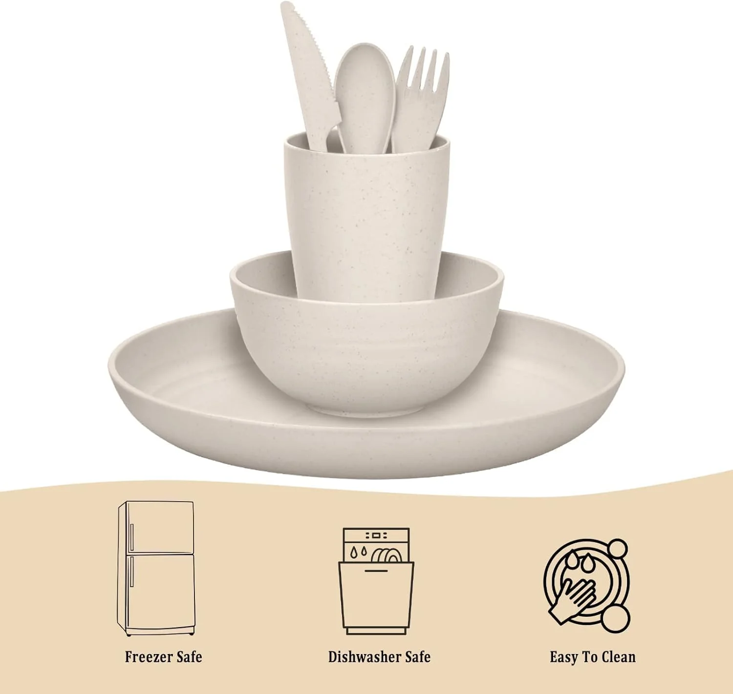 ست ظروف غذاخوری پلاستیکی 28 تکه نشکن KASTWAVE - ست غذاخوری سبک، رنگارنگ و بادوام برای کمپینگ، پیک نیک و موارد دیگر ست ظروف غذاخوری پلاستیکی 28 تکه نشکن KASTWAVE - ست غذاخوری سبک، رنگارنگ و بادوام برای کمپینگ، پیک نیک و موارد دیگر