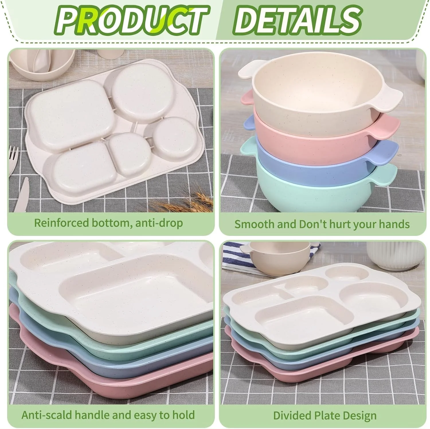 ست ظروف غذاخوری 24 تکه KASTWAVE از جنس کاه گندم، سبک و نشکن، شامل بشقاب، کاسه و ظروف غذاخوری قابل استفاده مجدد، قابل شستشو در ماشین ظرفشویی و استفاده در مایکروویو ست ظروف غذاخوری 24 تکه KASTWAVE از جنس کاه گندم، سبک و نشکن، شامل بشقاب، کاسه و ظروف غذاخوری قابل استفاده مجدد، قابل شستشو در ماشین ظرفشویی و استفاده در مایکروویو