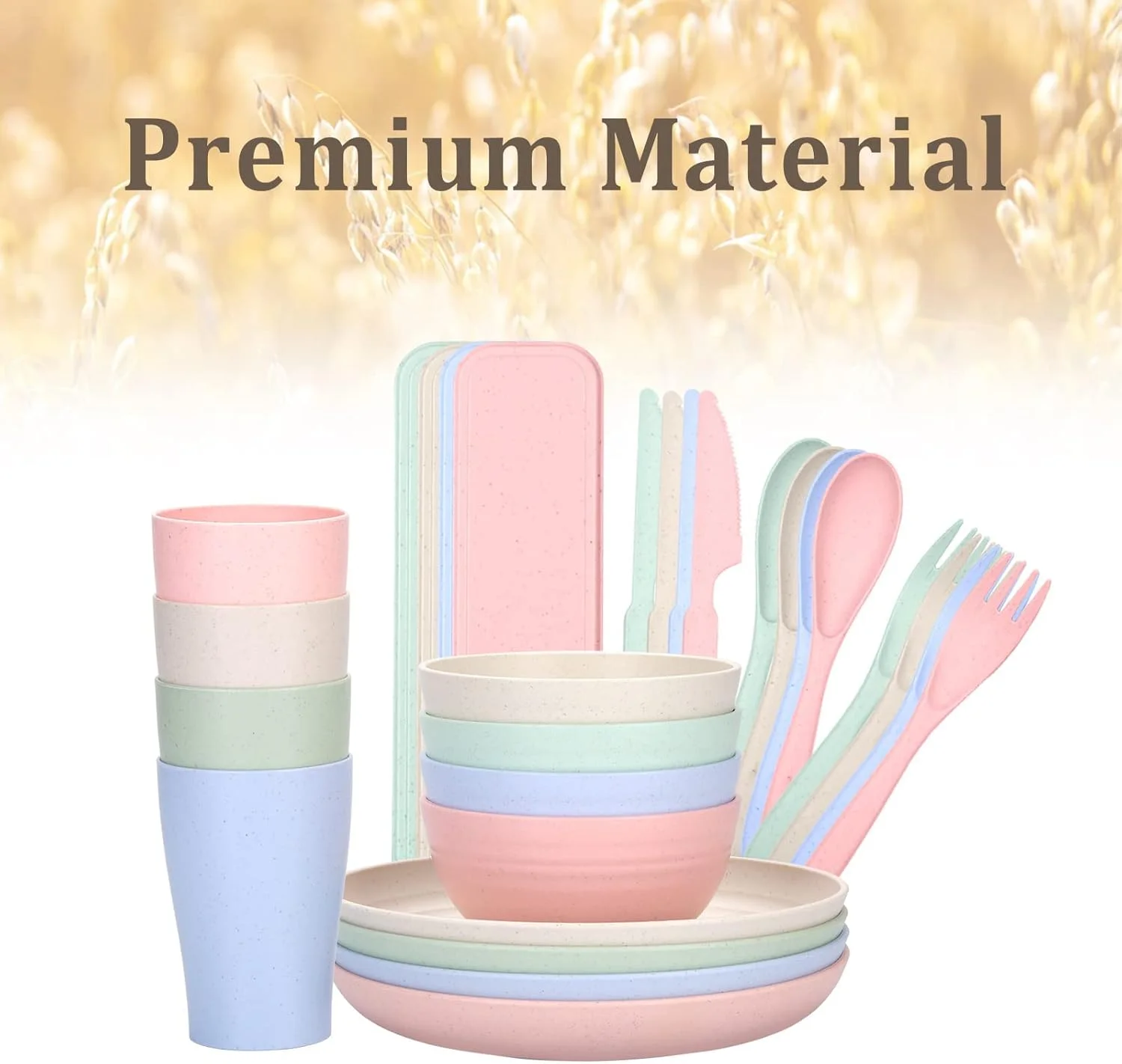 ست ظروف غذاخوری پلاستیکی 28 تکه نشکن KASTWAVE - ست غذاخوری سبک، رنگارنگ و بادوام برای کمپینگ، پیک نیک و موارد دیگر ست ظروف غذاخوری پلاستیکی 28 تکه نشکن KASTWAVE - ست غذاخوری سبک، رنگارنگ و بادوام برای کمپینگ، پیک نیک و موارد دیگر