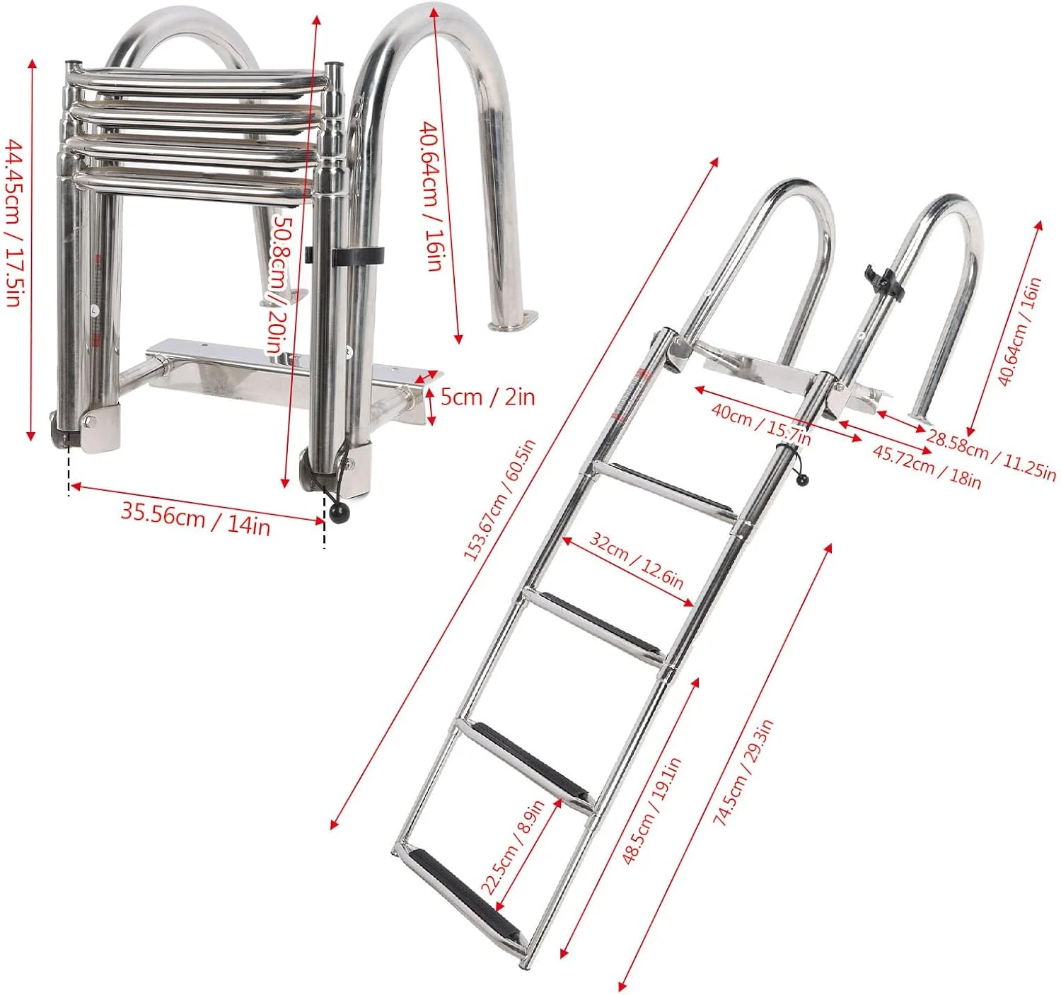 نردبان ۴ پله استیل ضد زنگ ۳۱۶ تلسکوپی قایق، اسکله و پانتون مناسب برای قایق های دریایی نردبان ۴ پله استیل ضد زنگ ۳۱۶ تلسکوپی قایق، اسکله و پانتون مناسب برای قایق های دریایی