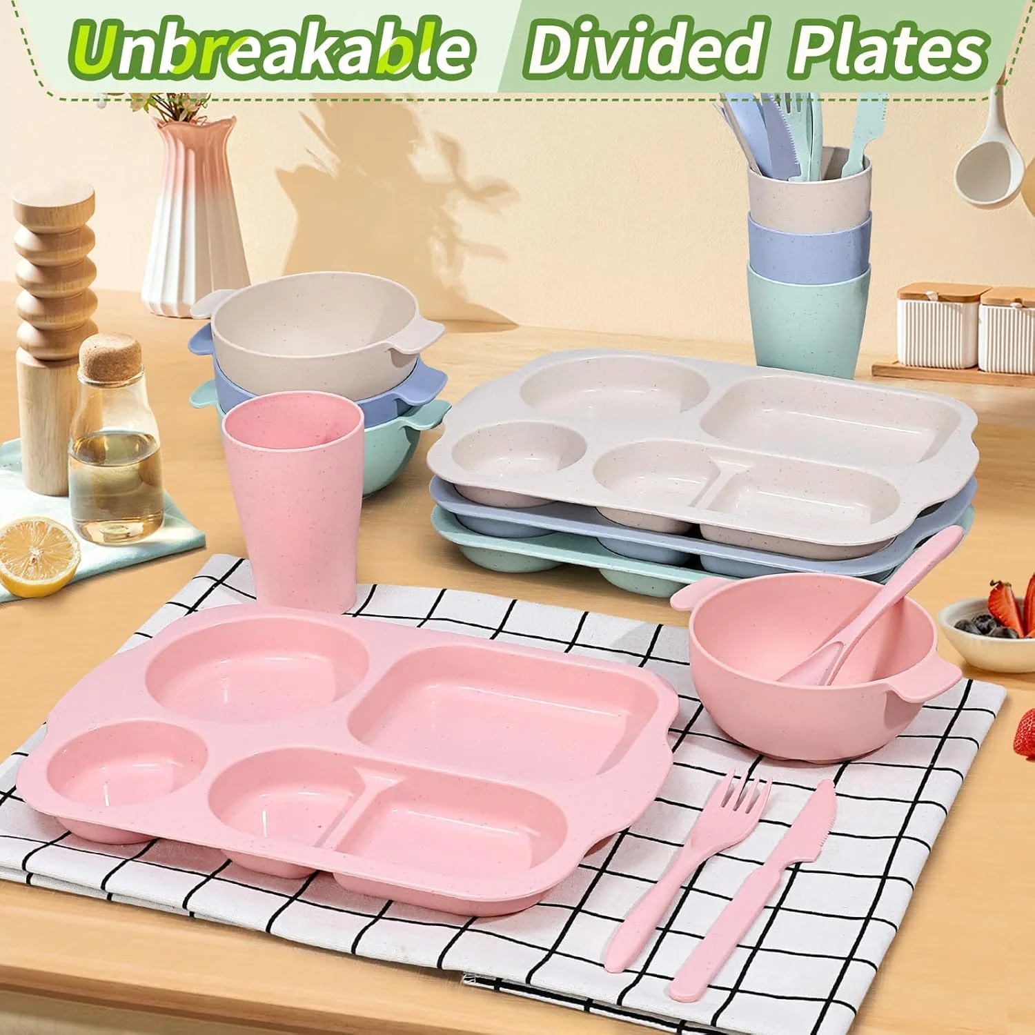 ست ظروف غذاخوری 24 تکه KASTWAVE از جنس کاه گندم، سبک و نشکن، شامل بشقاب، کاسه و ظروف غذاخوری قابل استفاده مجدد، قابل شستشو در ماشین ظرفشویی و استفاده در مایکروویو ست ظروف غذاخوری 24 تکه KASTWAVE از جنس کاه گندم، سبک و نشکن، شامل بشقاب، کاسه و ظروف غذاخوری قابل استفاده مجدد، قابل شستشو در ماشین ظرفشویی و استفاده در مایکروویو