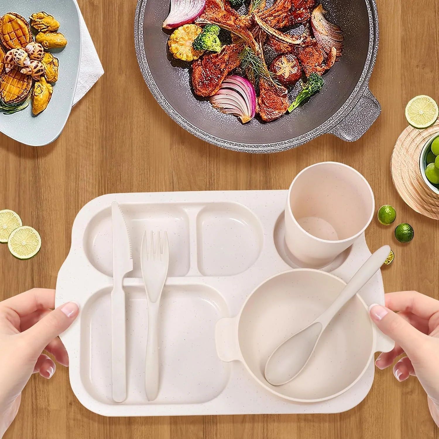 ست ظروف غذاخوری 24 تکه KASTWAVE از جنس کاه گندم، سبک و نشکن، شامل بشقاب، کاسه و ظروف غذاخوری قابل استفاده مجدد، قابل شستشو در ماشین ظرفشویی و استفاده در مایکروویو ست ظروف غذاخوری 24 تکه KASTWAVE از جنس کاه گندم، سبک و نشکن، شامل بشقاب، کاسه و ظروف غذاخوری قابل استفاده مجدد، قابل شستشو در ماشین ظرفشویی و استفاده در مایکروویو