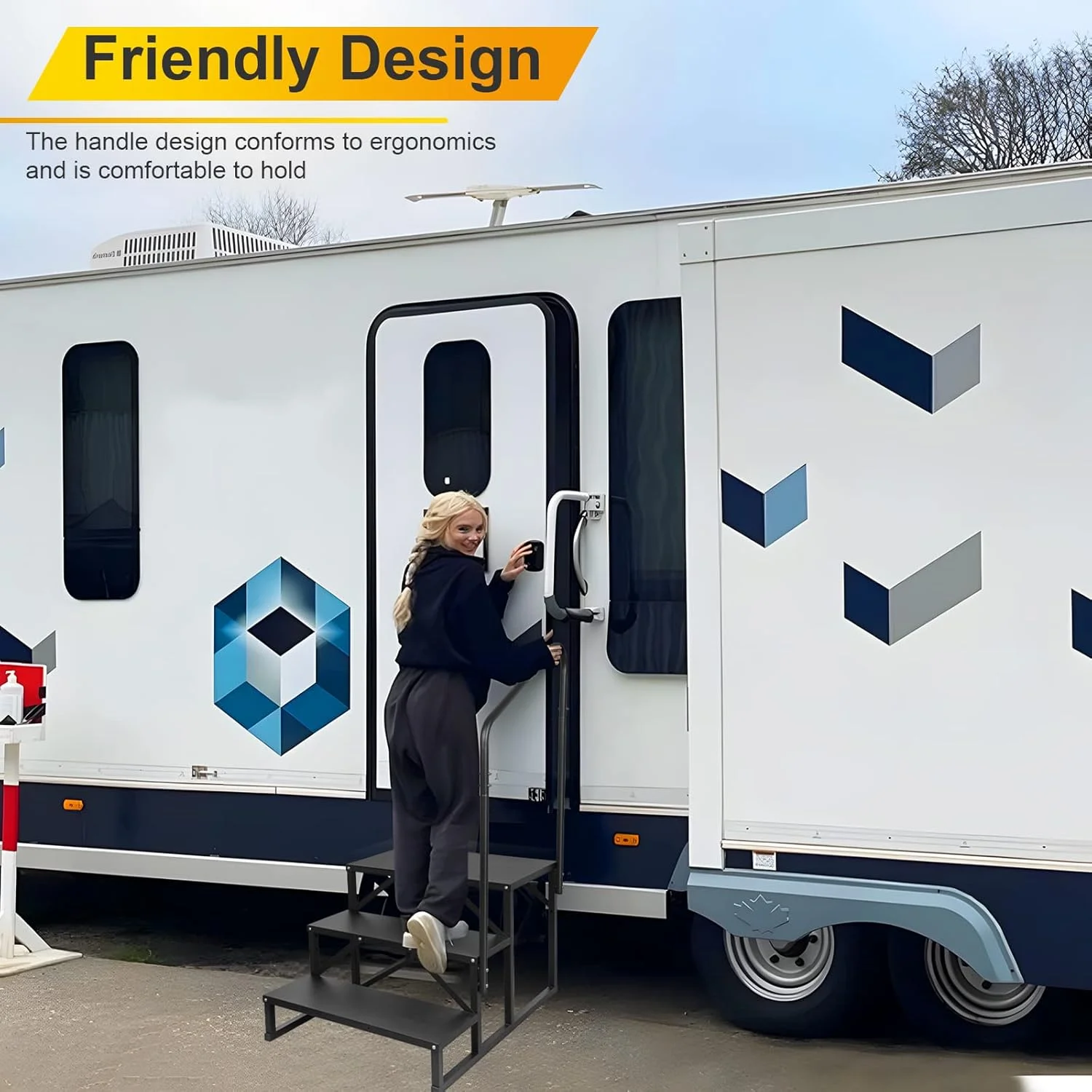 پله های آر وی Tocretoare با نرده، پله های وان آب گرم با نرده، پله های قابل حمل برای آر وی چرخ پنجم، پله های خانه متحرک پله آر وی در فضای باز