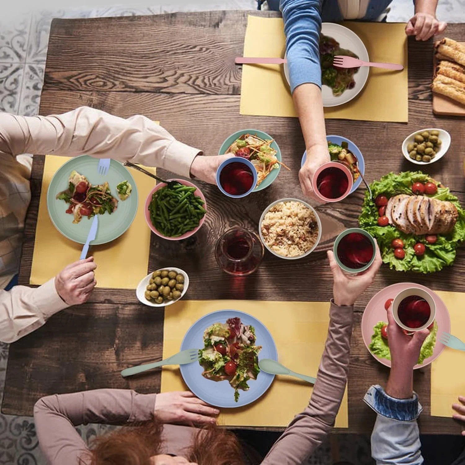 ست ظروف غذاخوری پلاستیکی 28 تکه نشکن KASTWAVE - ست غذاخوری سبک، رنگارنگ و بادوام برای کمپینگ، پیک نیک و موارد دیگر ست ظروف غذاخوری پلاستیکی 28 تکه نشکن KASTWAVE - ست غذاخوری سبک، رنگارنگ و بادوام برای کمپینگ، پیک نیک و موارد دیگر