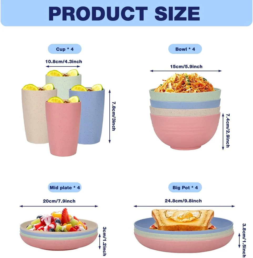 ست ظروف غذاخوری 16 تکه HASTHIP®، ست بشقاب نی گندم، بشقاب، کاسه و فنجان 4 رنگ قابل استفاده مجدد، بشقاب غذا با 2 اندازه، ست ظروف غذاخوری کودک، قابل استفاده در مایکروویو و ماشین ظرفشویی ست ظروف غذاخوری 16 تکه HASTHIP®، ست بشقاب نی گندم، بشقاب، کاسه و فنجان 4 رنگ قابل استفاده مجدد، بشقاب غذا با 2 اندازه، ست ظروف غذاخوری کودک، قابل استفاده در مایکروویو و ماشین ظرفشویی