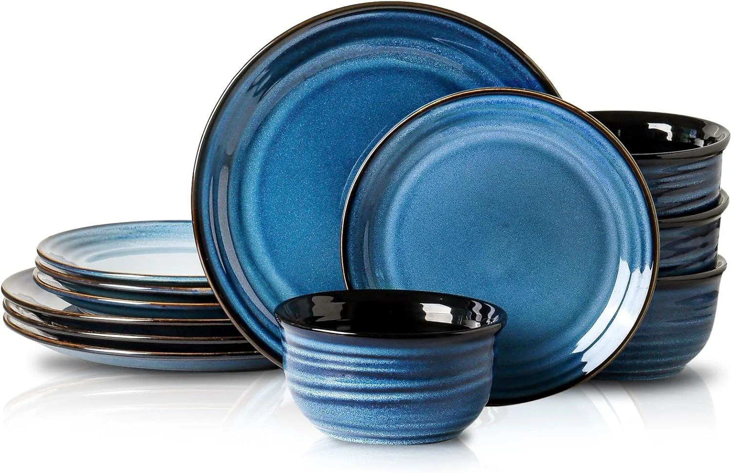 ست بشقاب و کاسه Hasense، ست ظروف غذاخوری 12 تکه سرامیکی با لعاب واکنش پذیر، سرویس ظروف غذاخوری مقاوم در برابر خراش و لب پریدگی، ظروف سرو دست ساز، آبی ست بشقاب و کاسه Hasense، ست ظروف غذاخوری 12 تکه سرامیکی با لعاب واکنش پذیر، سرویس ظروف غذاخوری مقاوم در برابر خراش و لب پریدگی، ظروف سرو دست ساز، آبی